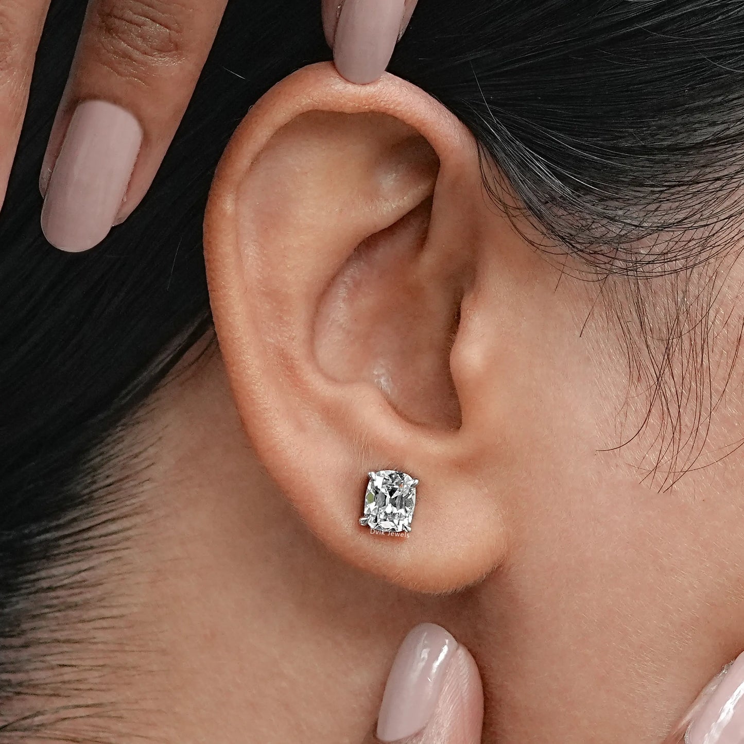 Old Mine Cushion Lab Diamond Stud Earrings