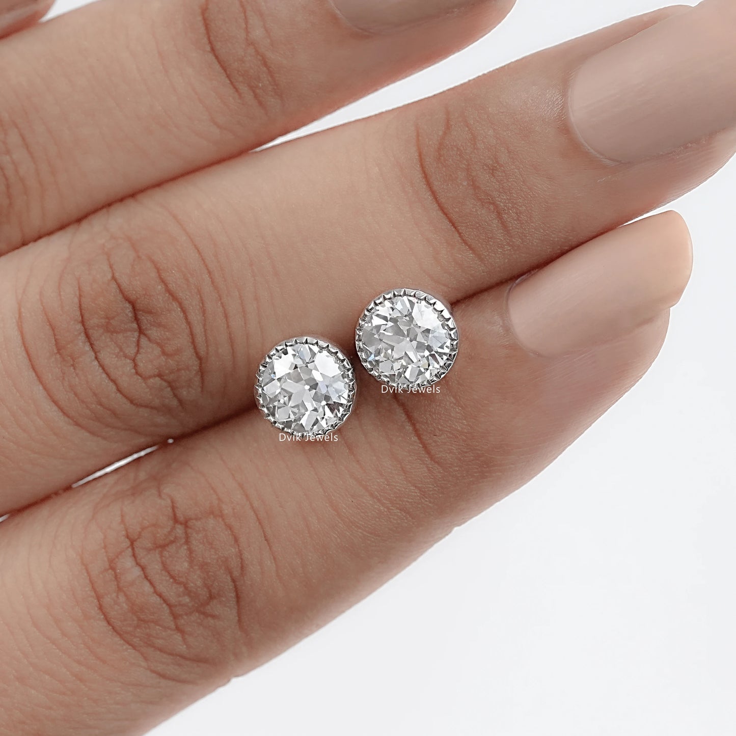 Lab Grown Old European Round Diamond Stud Earrings