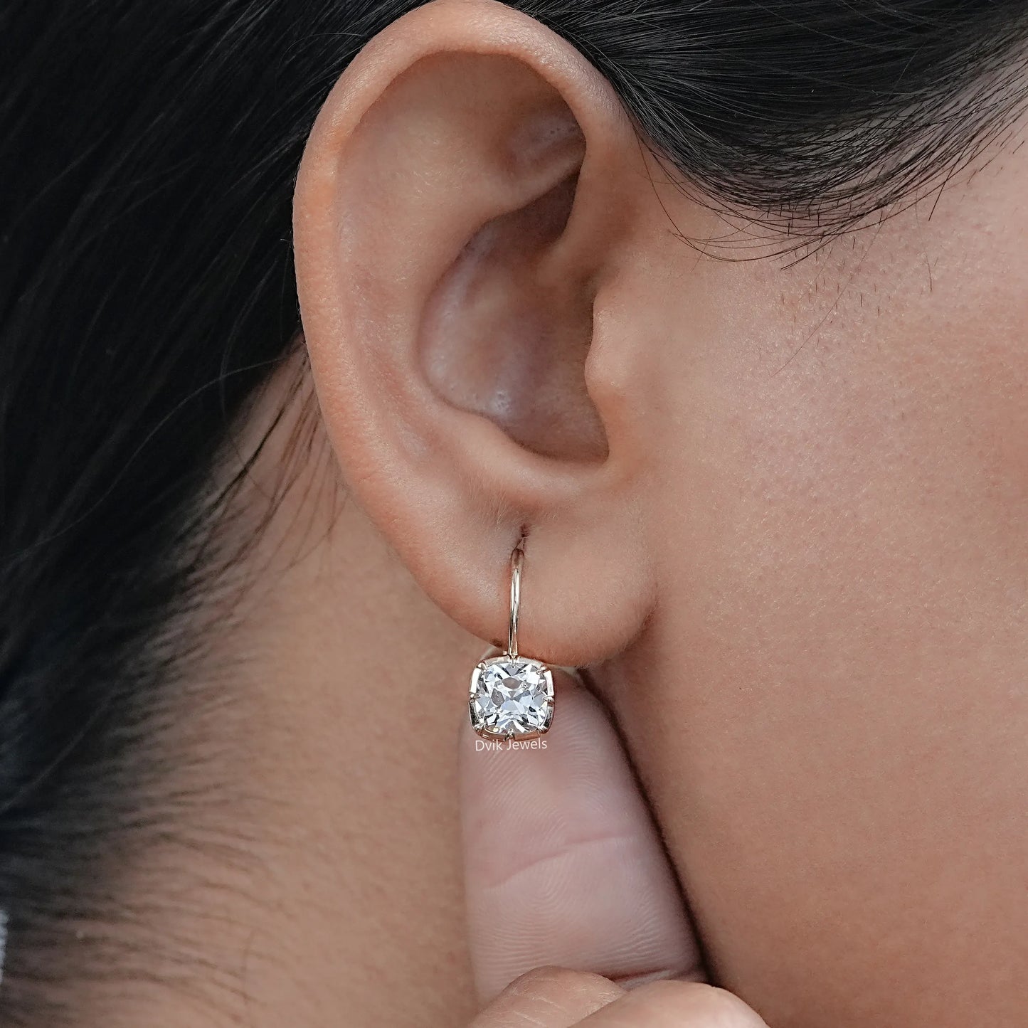 Square Old Mine Cushion Lab Diamond Dangle Earrings