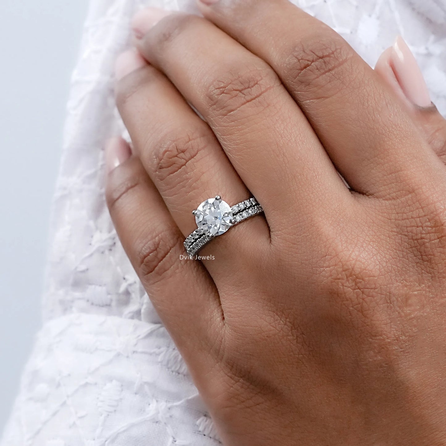 OEC Round Cut Lab Diamond Solitaire Accent Ring Set