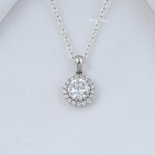 1.00 Carat Old European Round Cut Halo Pendant