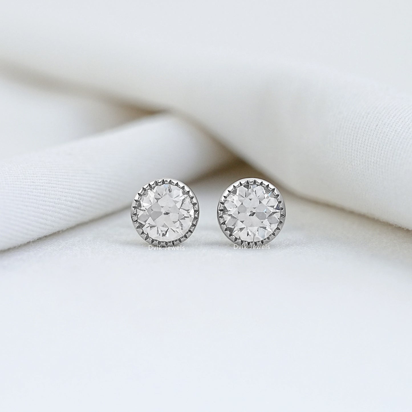 Lab Grown Old European Round Diamond Stud Earrings