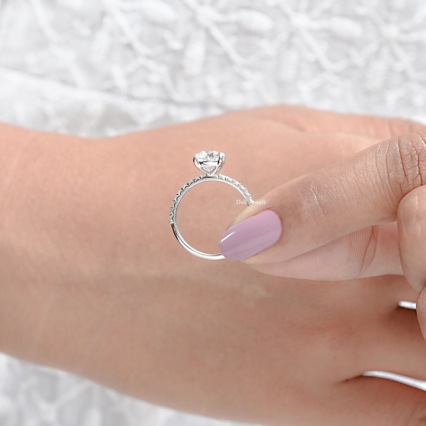 Lab Grown Diamond Old Mine Cushion Accent Ring