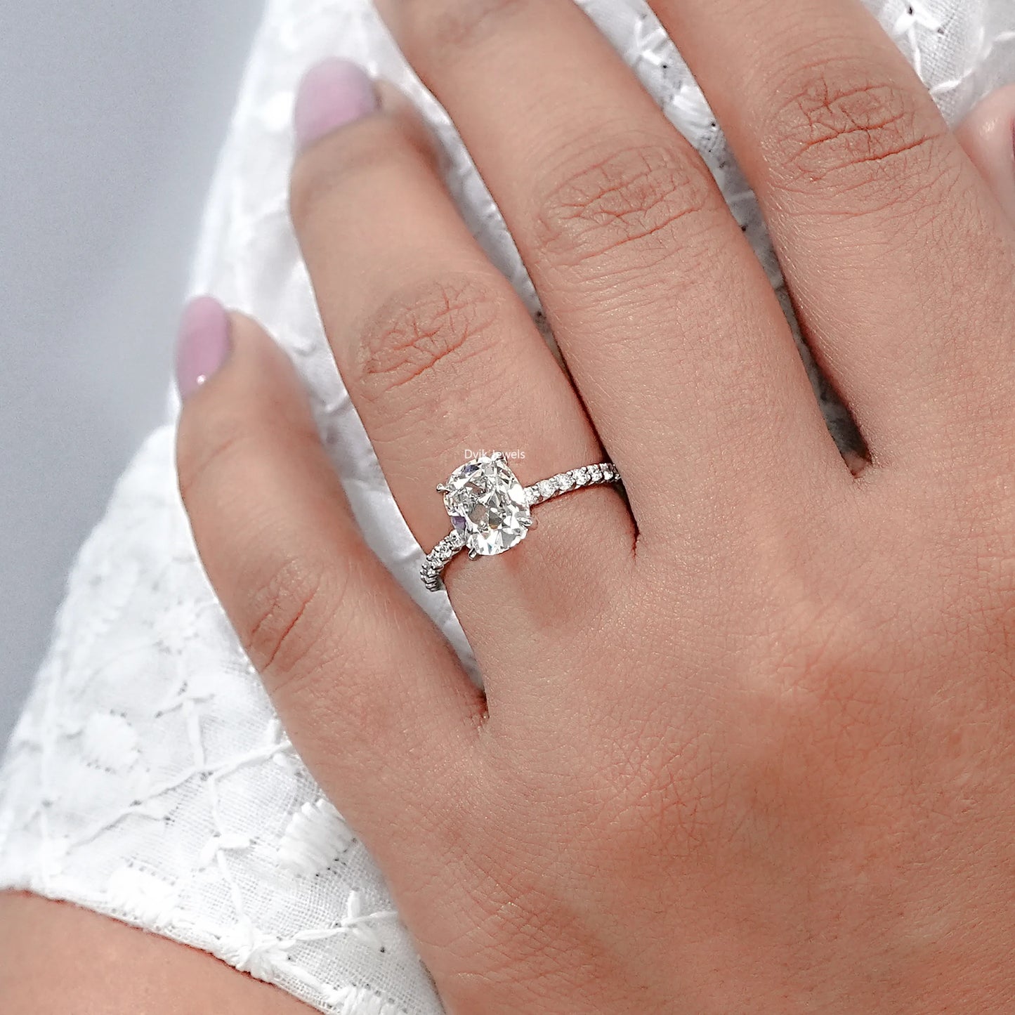 Lab Grown Diamond Old Mine Cushion Accent Ring