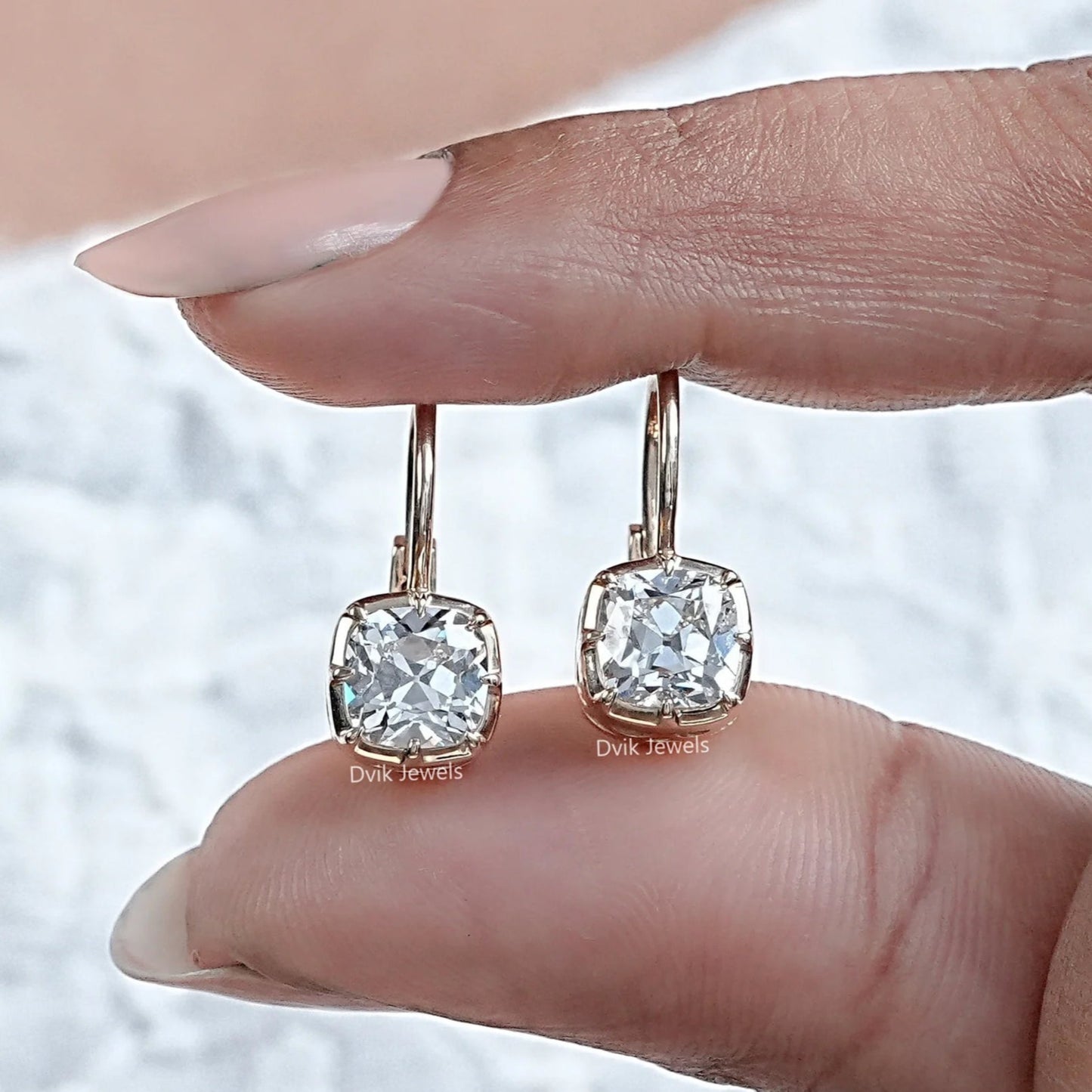 Square Old Mine Cushion Lab Diamond Dangle Earrings