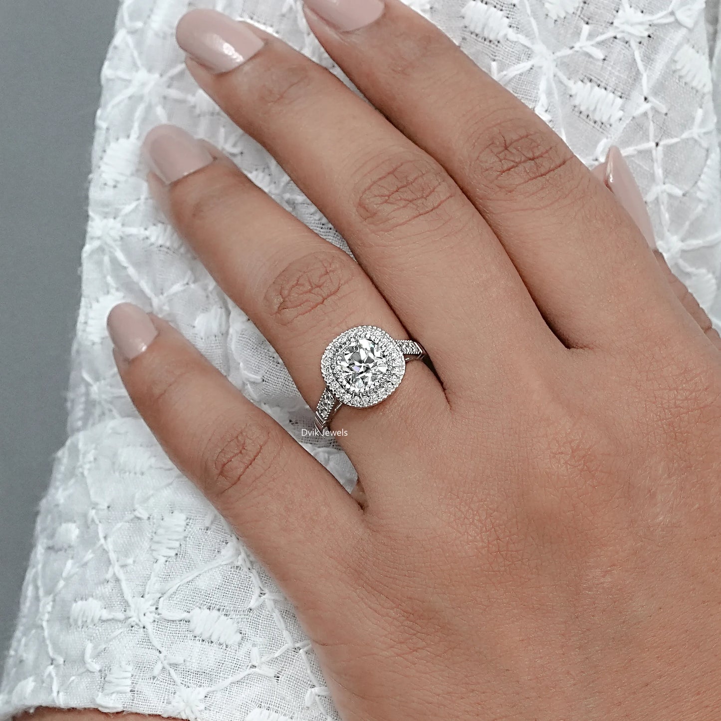 Old Mine Cushion Halo Lab Diamond Art Deco Ring