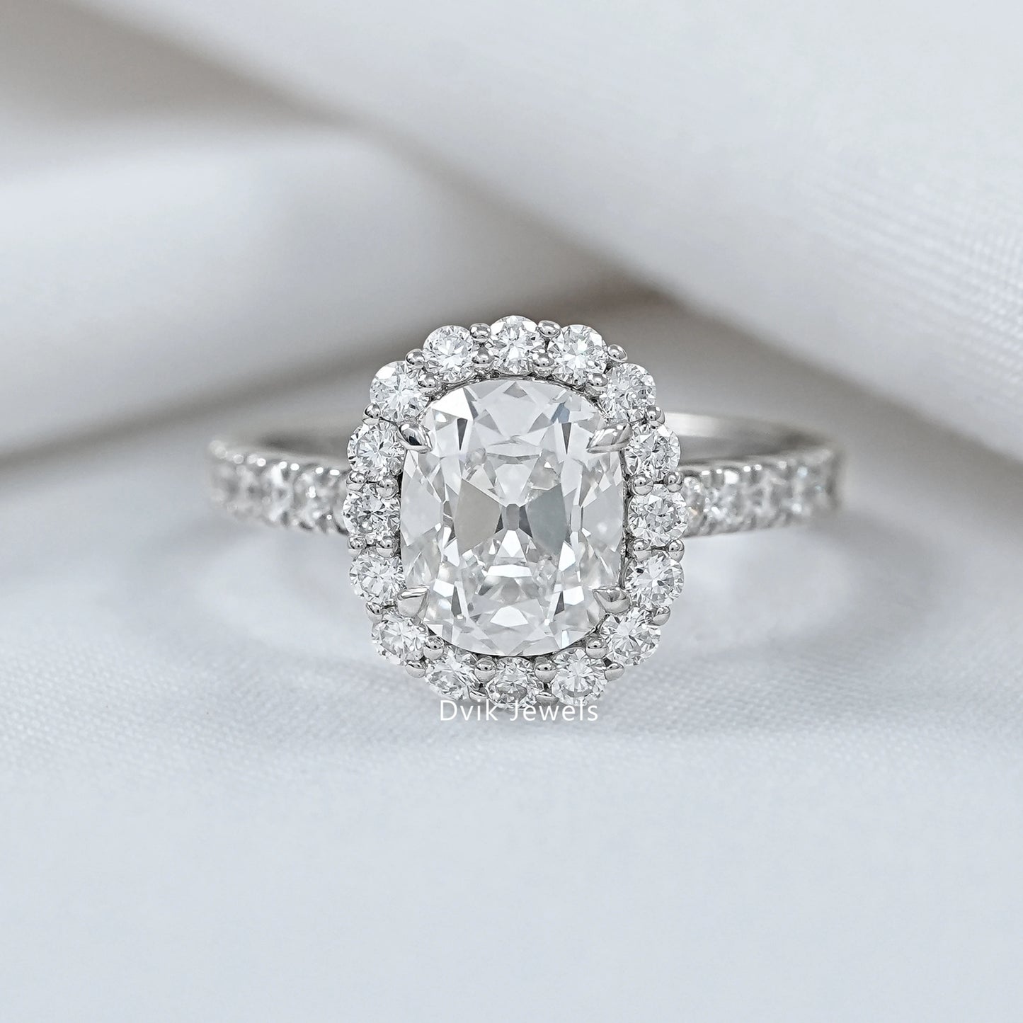 Old Mine Cushion Cut Lab Grown Diamond Engagement Ring
