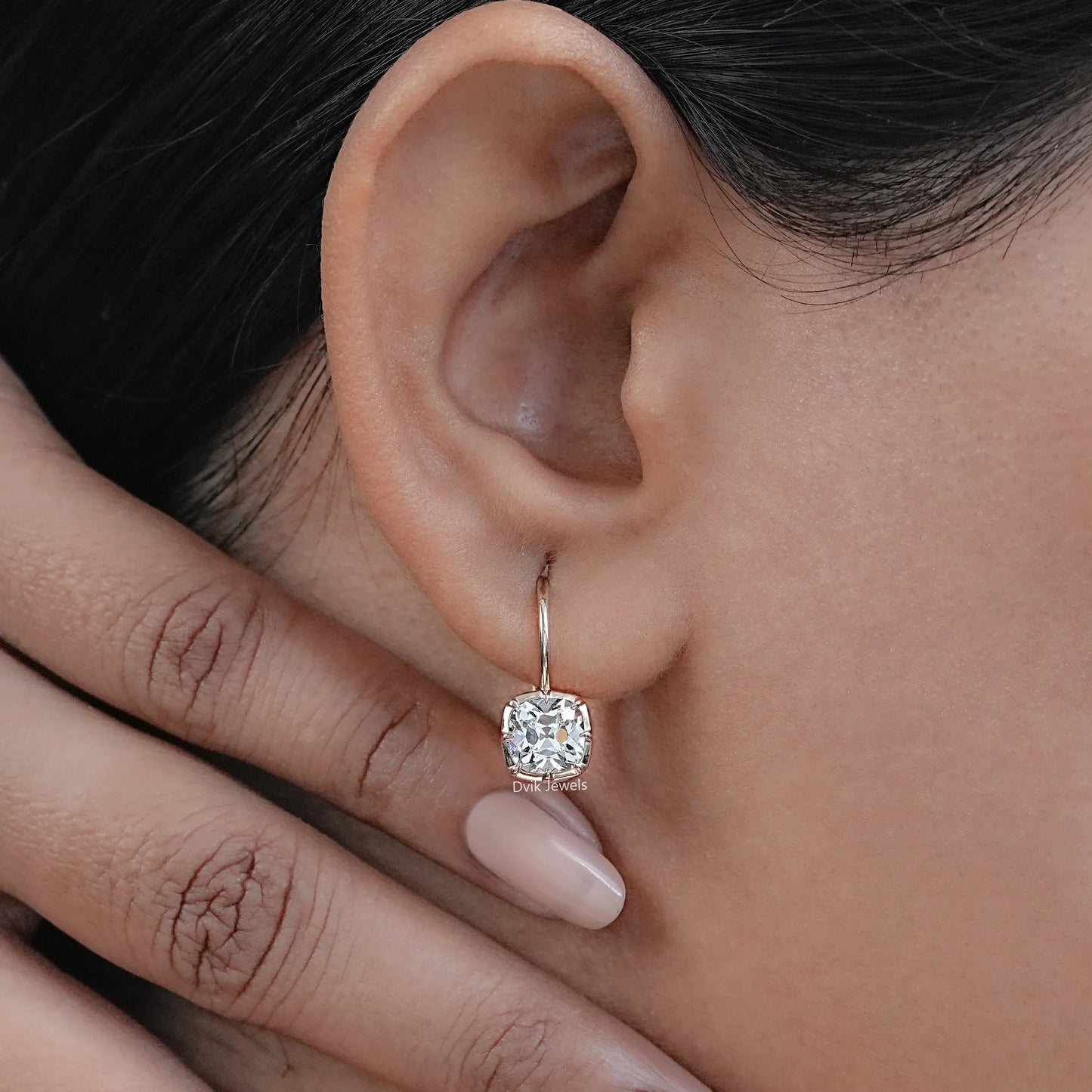 Square Old Mine Cushion Lab Diamond Dangle Earrings