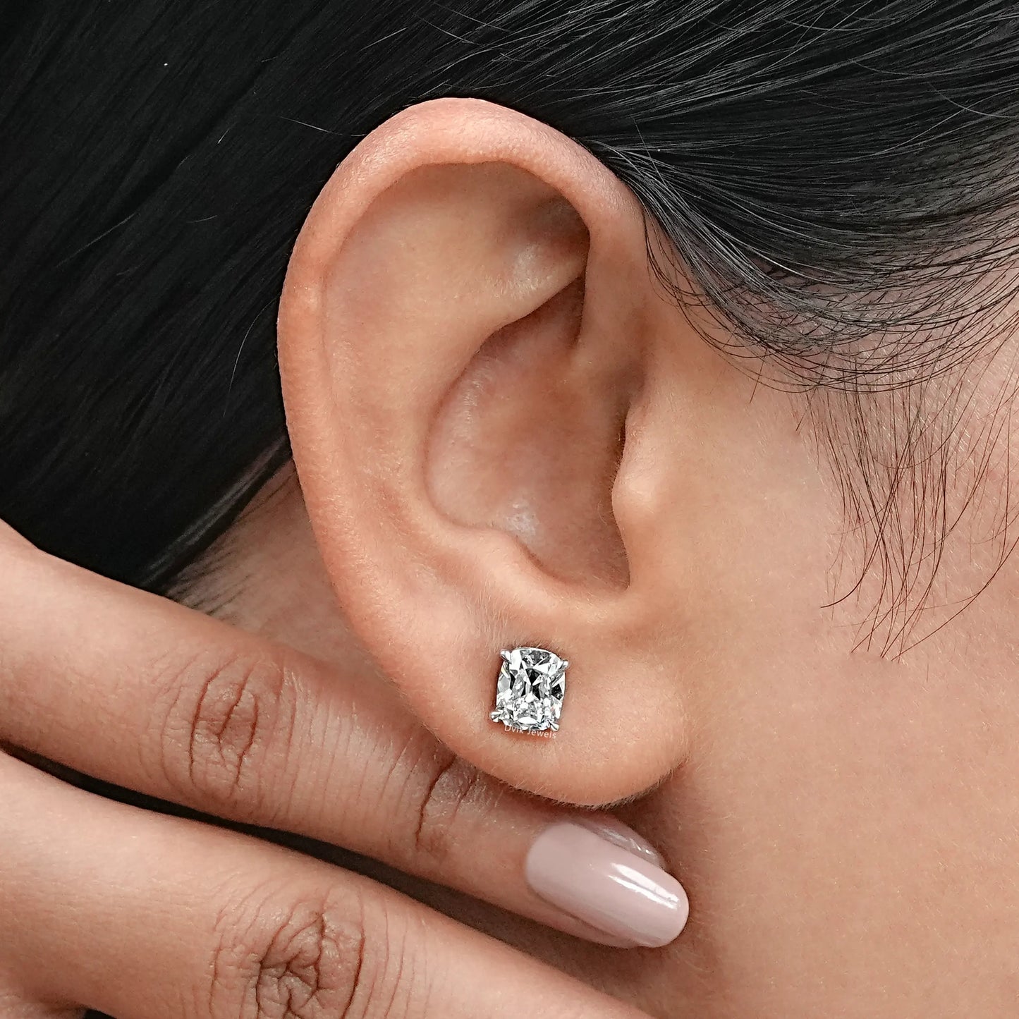 Old Mine Cushion Lab Diamond Stud Earrings