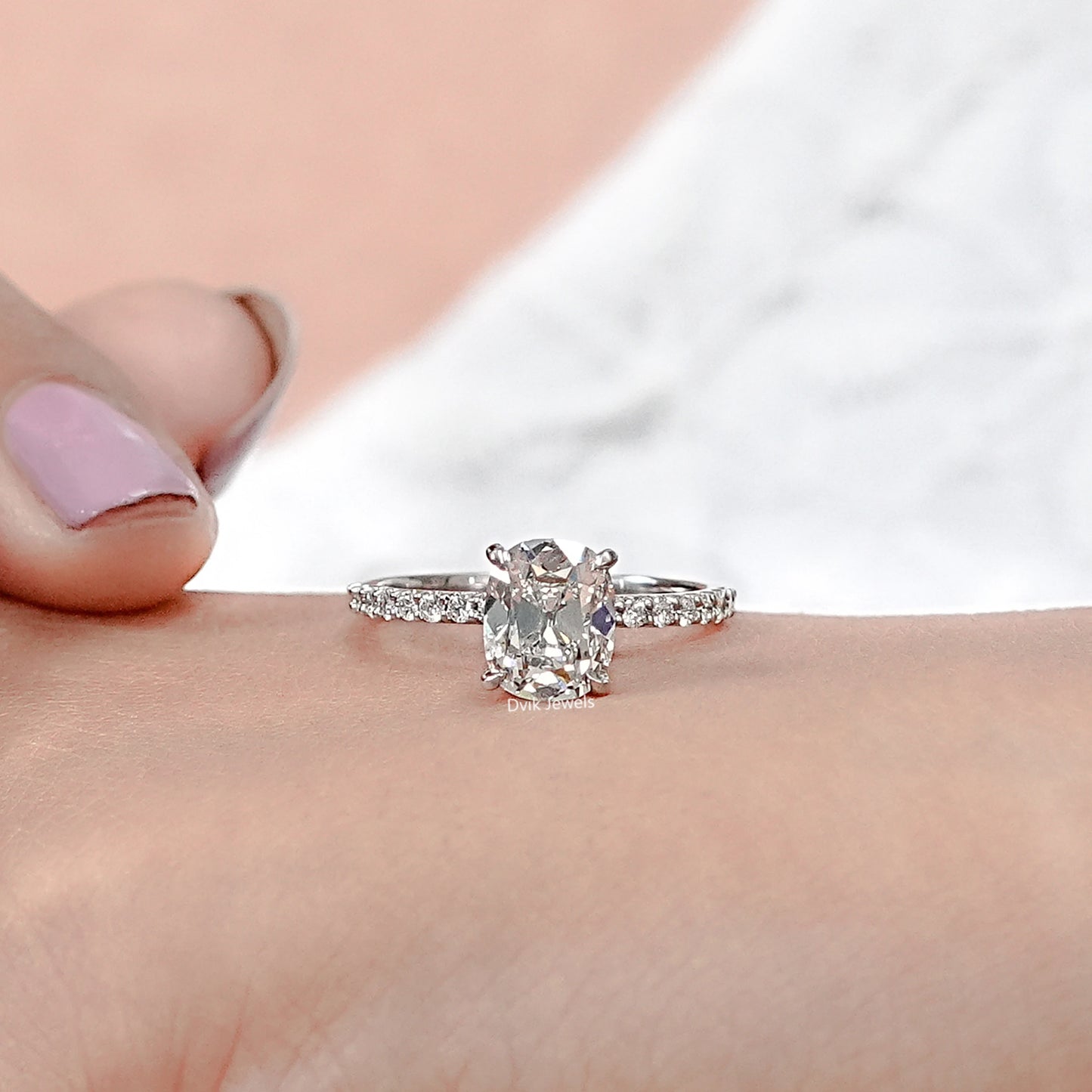 Lab Grown Diamond Old Mine Cushion Accent Ring