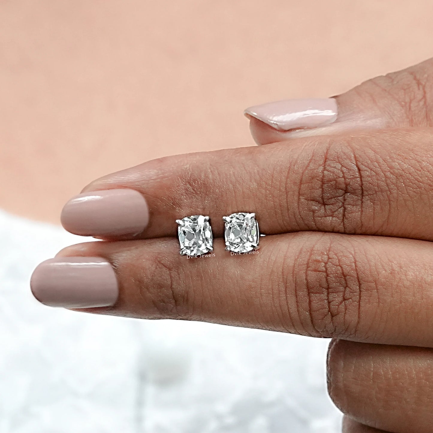 Old Mine Cushion Lab Diamond Stud Earrings