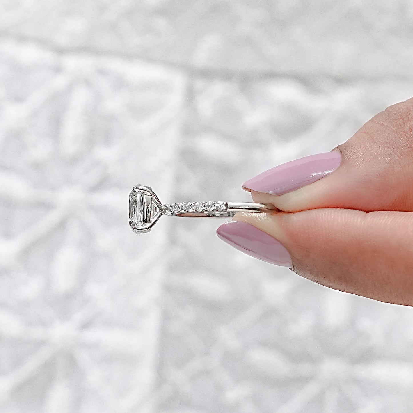 Lab Grown Diamond Old Mine Cushion Accent Ring