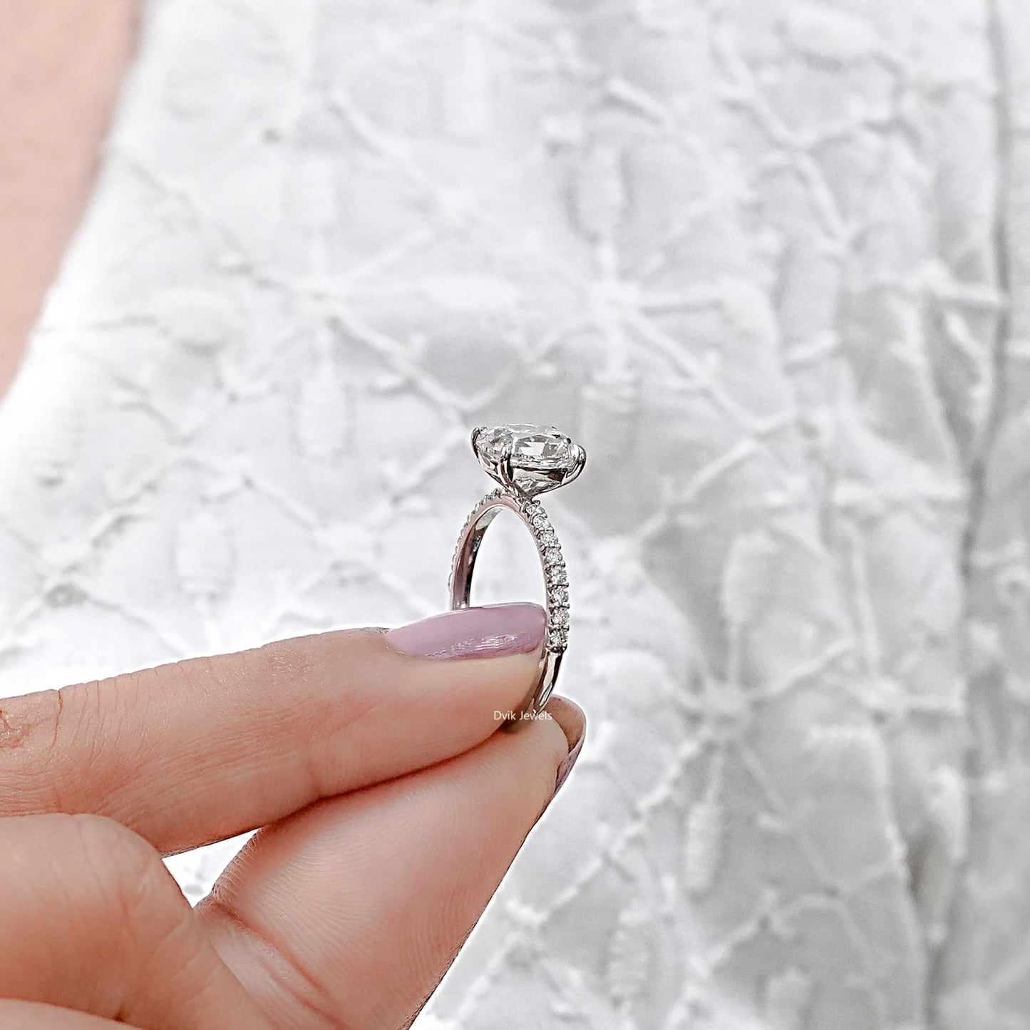 Lab Grown Diamond Old Mine Cushion Accent Ring