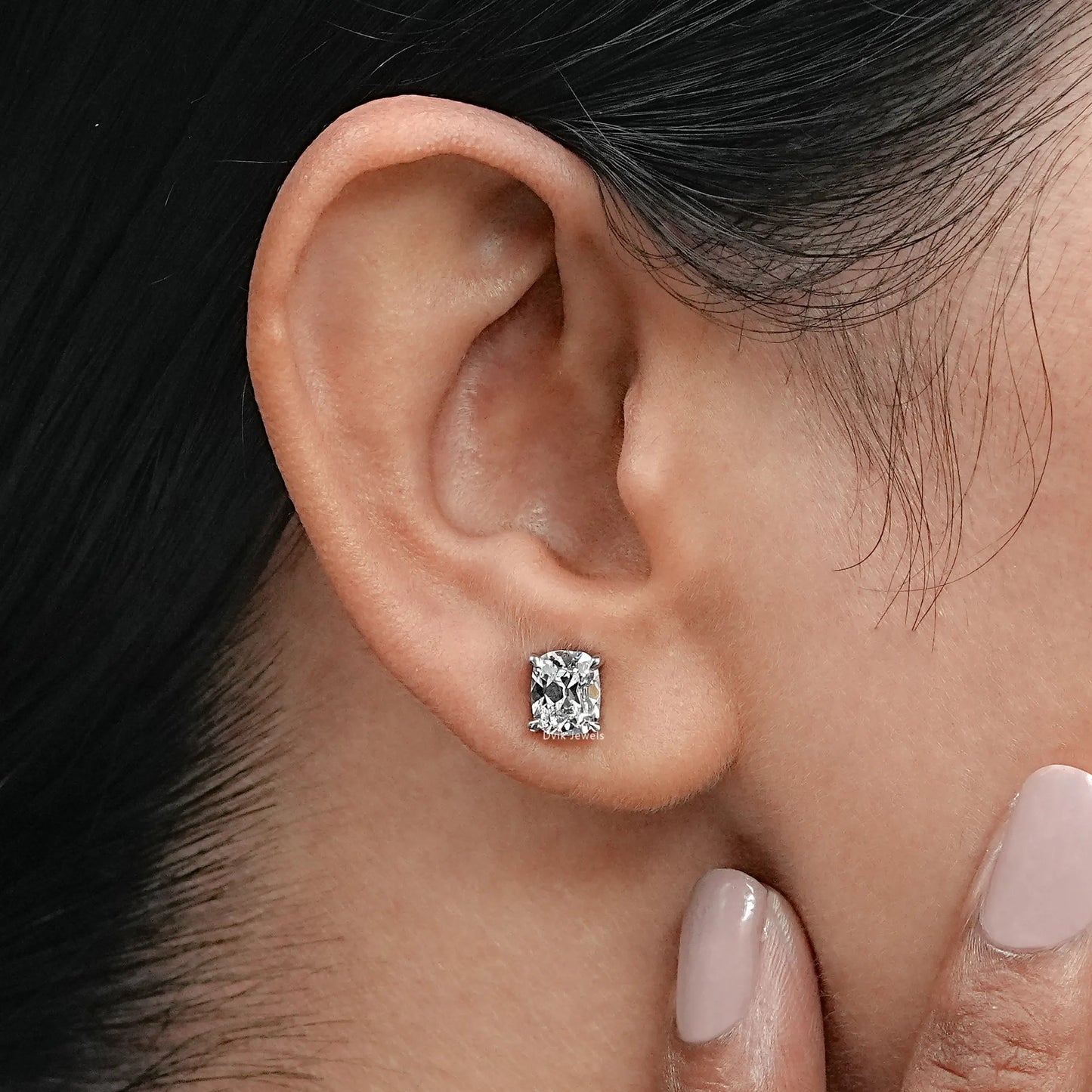 Old Mine Cushion Lab Diamond Stud Earrings