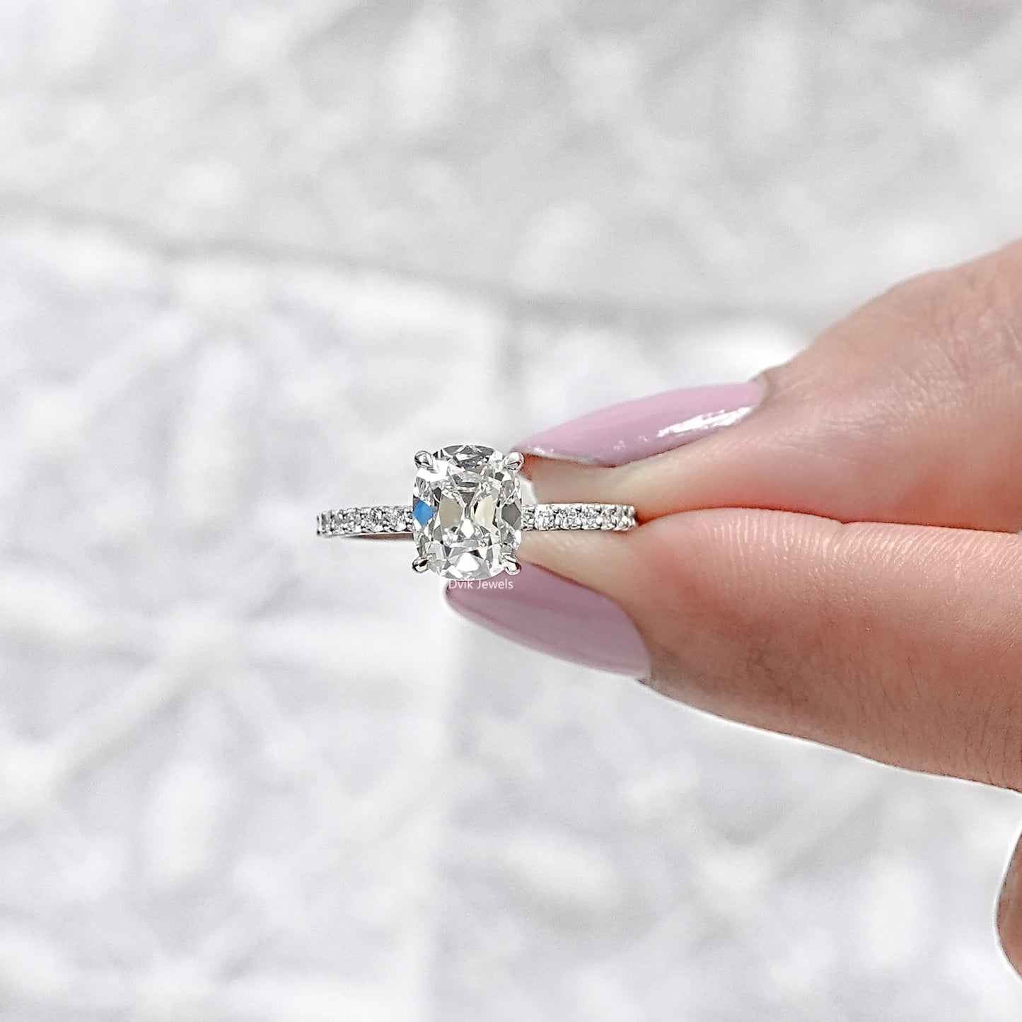 Lab Grown Diamond Old Mine Cushion Accent Ring