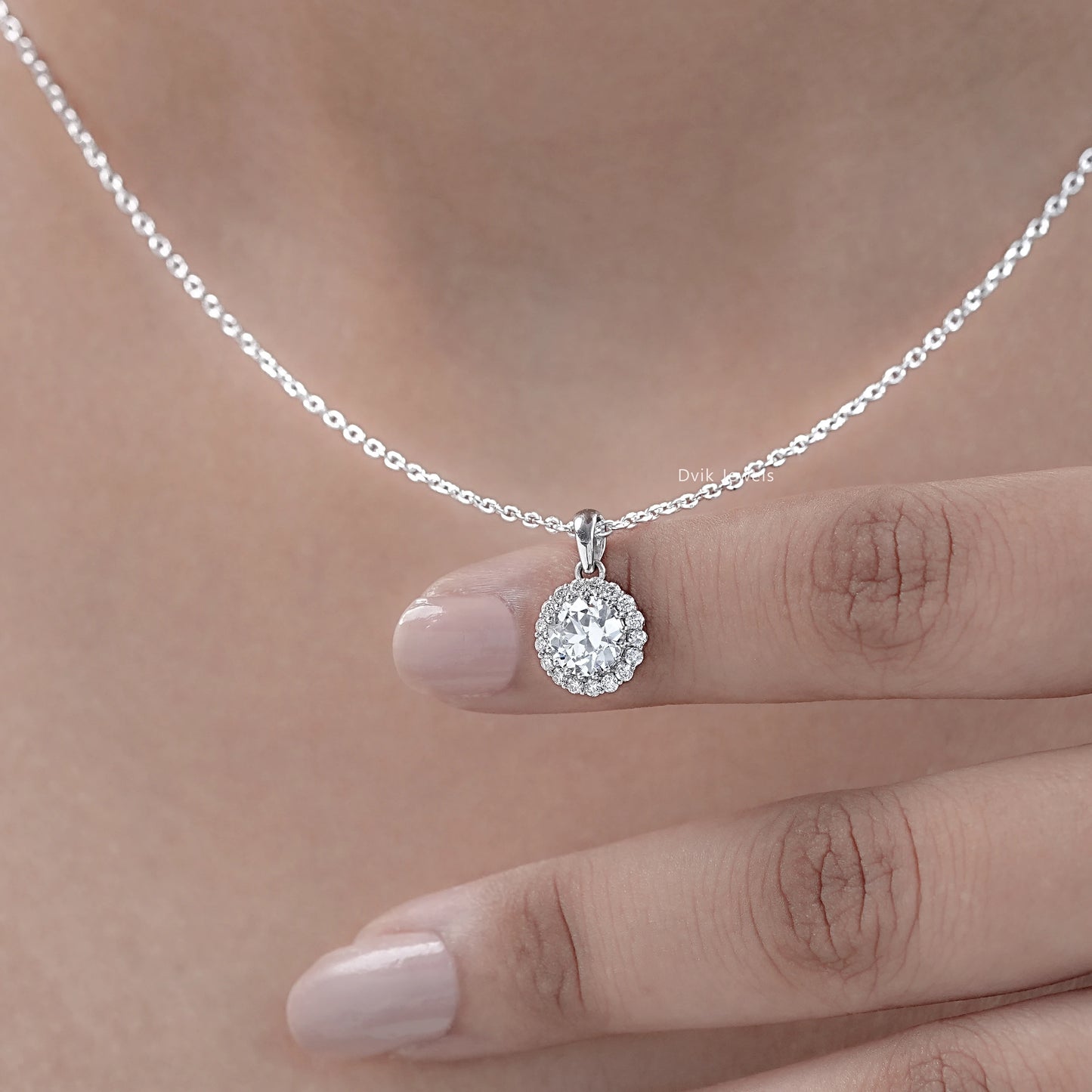1.00 Carat Old European Round Cut Halo Pendant
