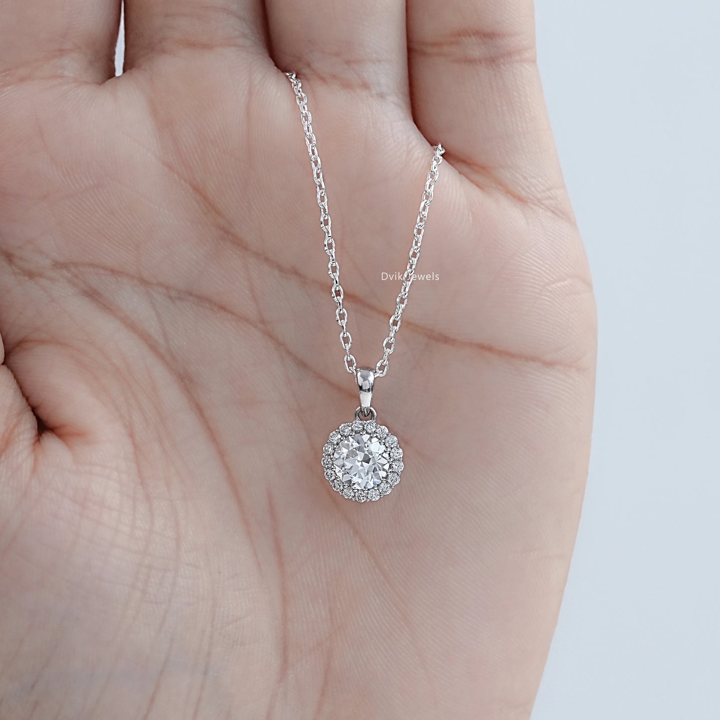 1.00 Carat Old European Round Cut Halo Pendant