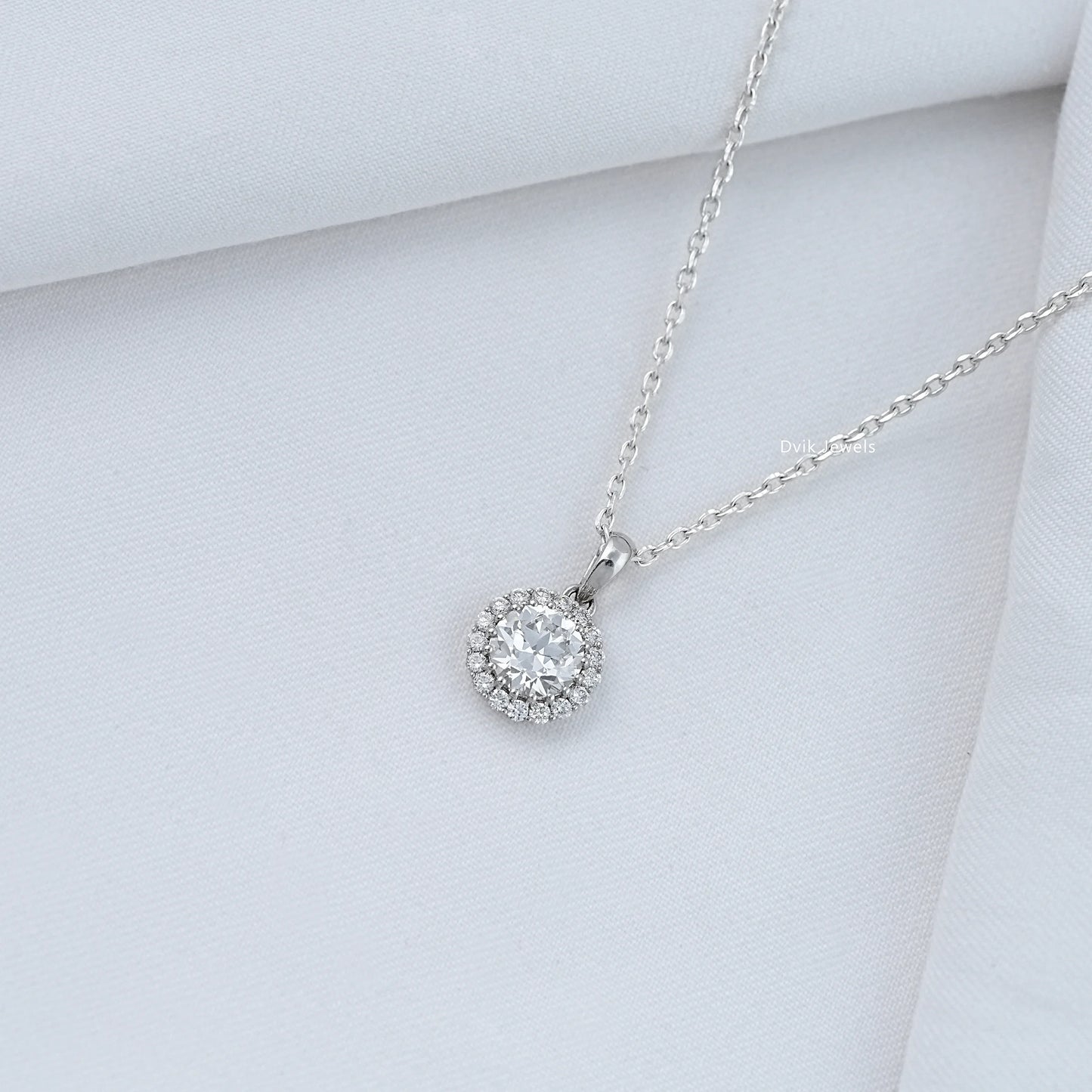 1.00 Carat Old European Round Cut Halo Pendant