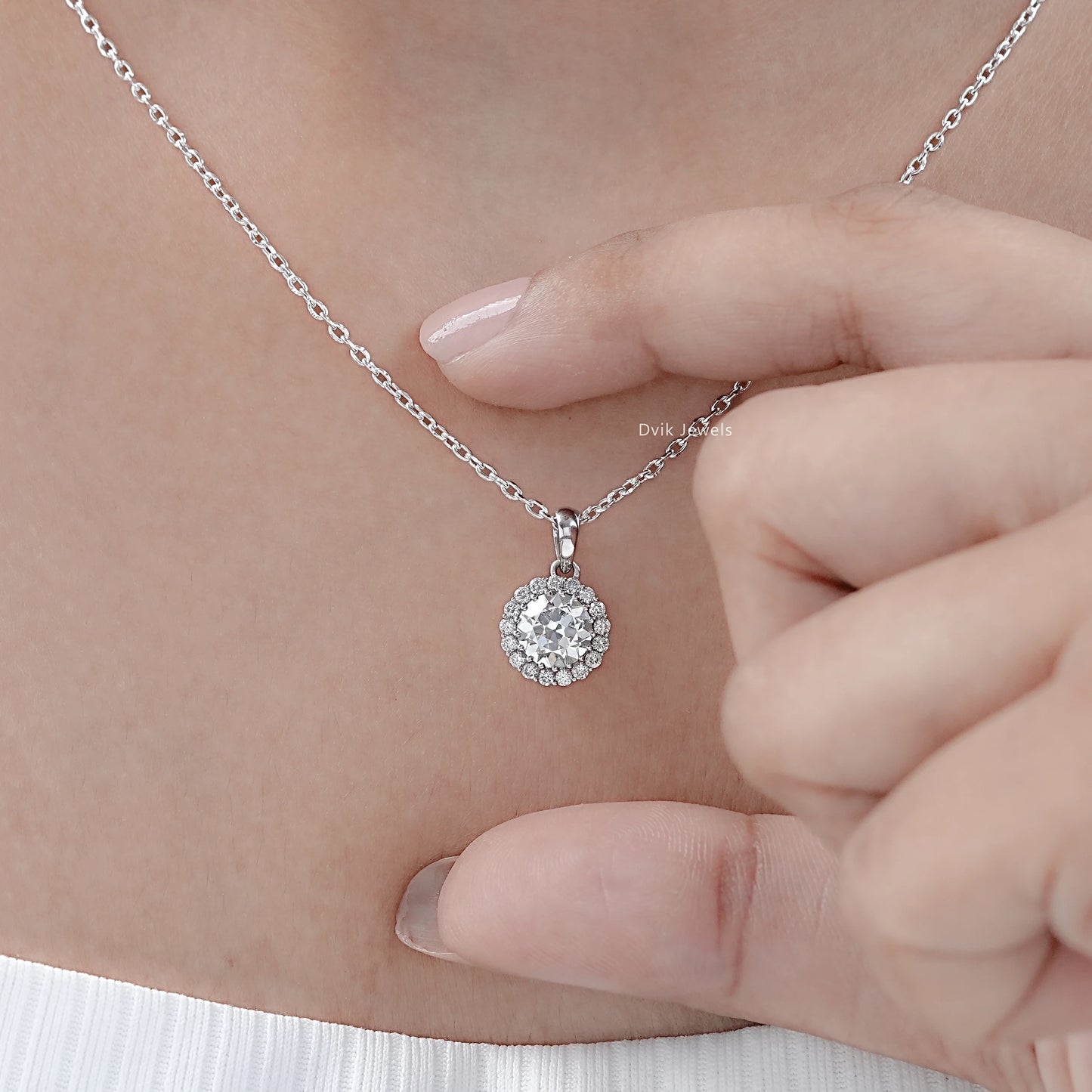 1.00 Carat Old European Round Cut Halo Pendant