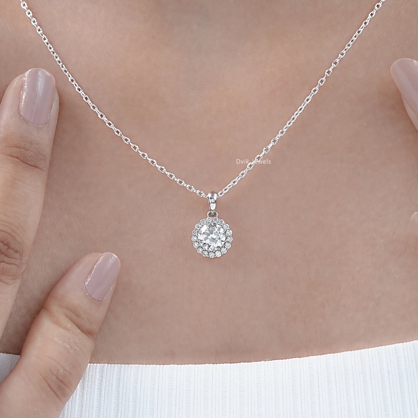 1.00 Carat Old European Round Cut Halo Pendant