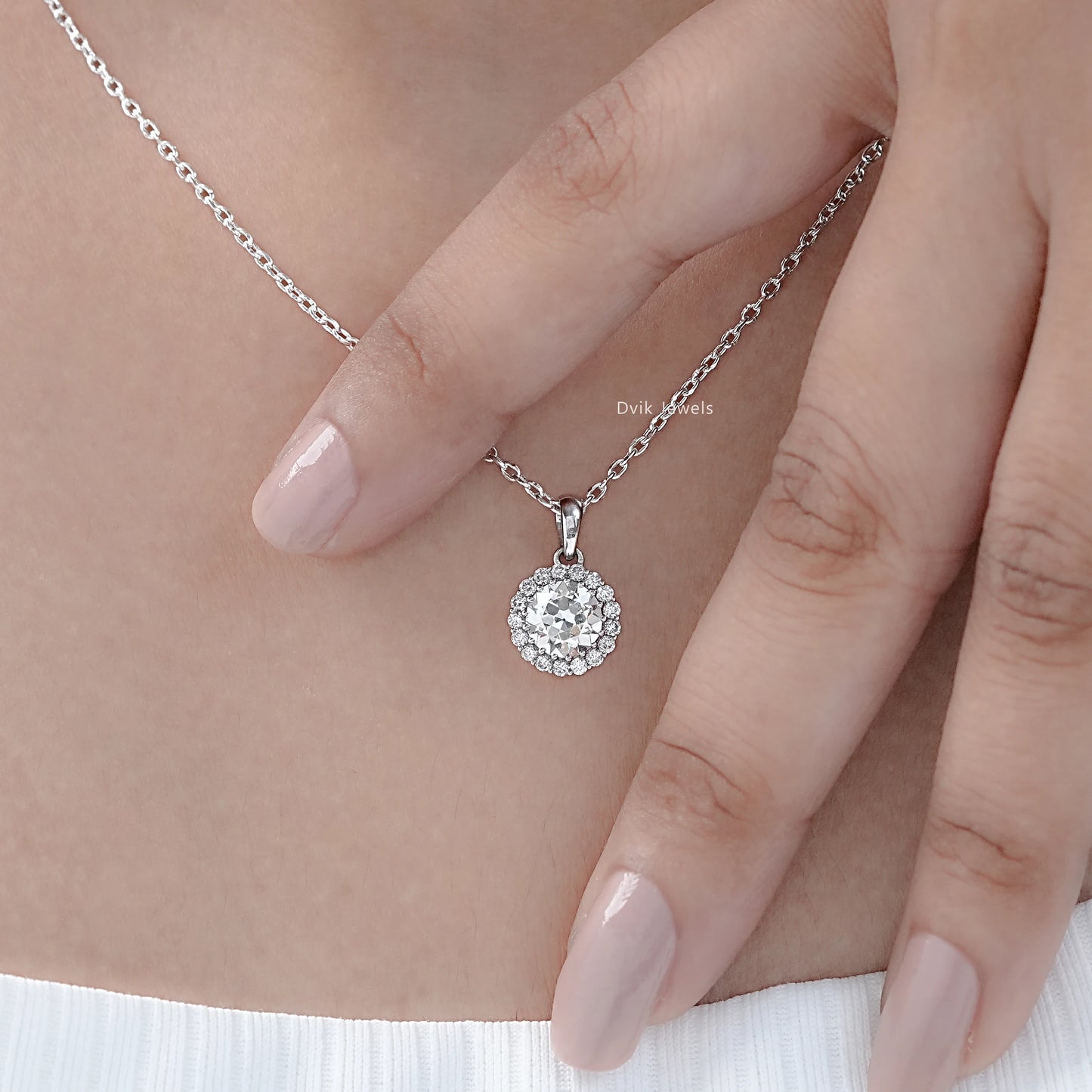1.00 Carat Old European Round Cut Halo Pendant