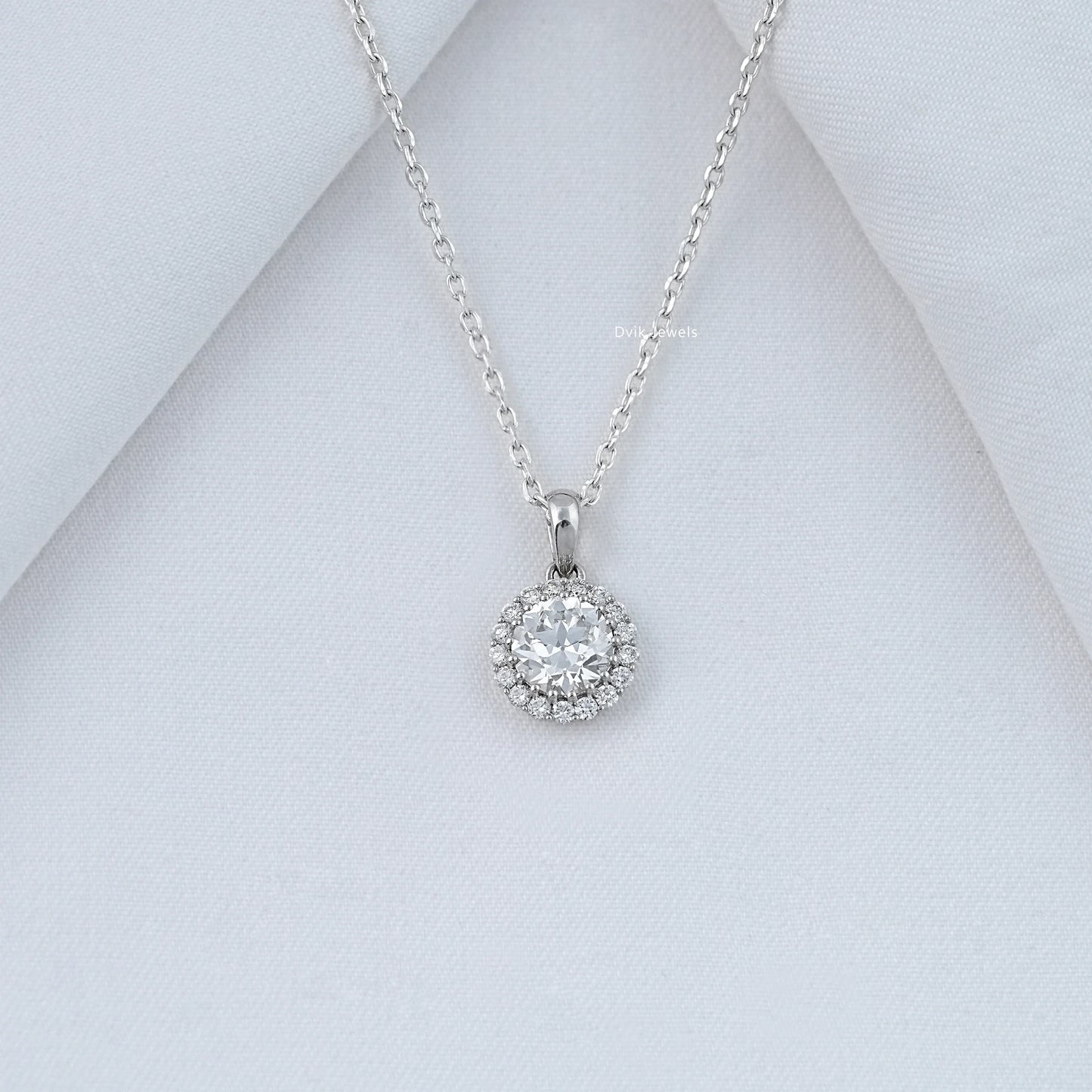 1.00 Carat Old European Round Cut Halo Pendant