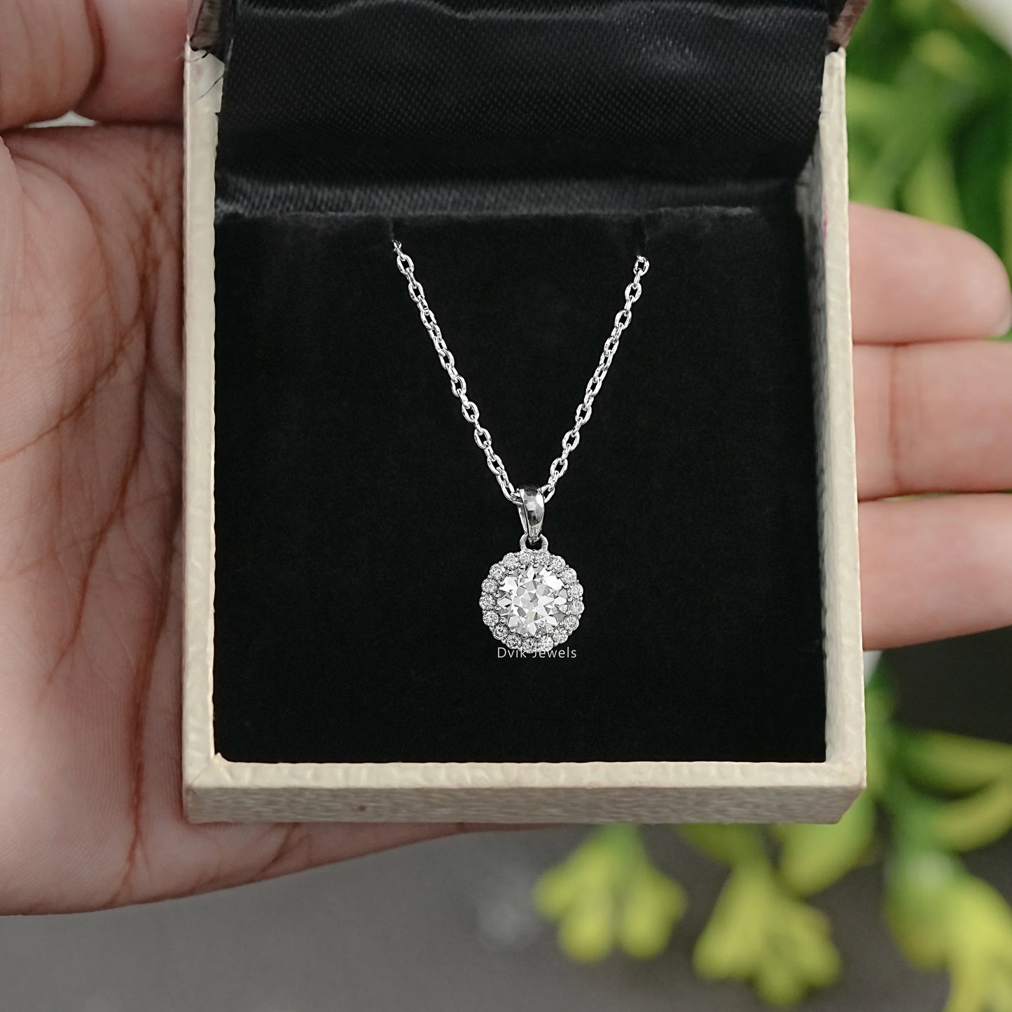 1.00 Carat Old European Round Cut Halo Pendant