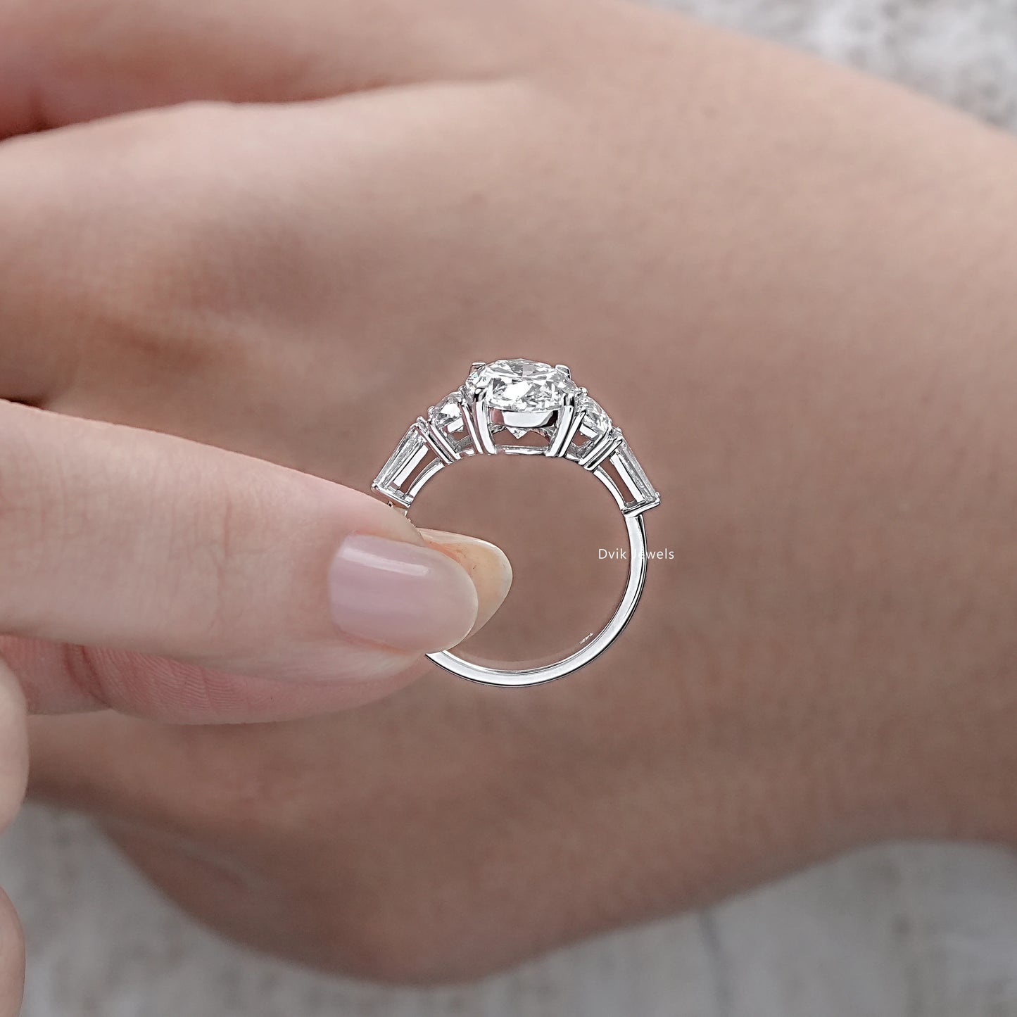 Oval & Tapper Baguette Cut Lab Grown Five Stone Ring