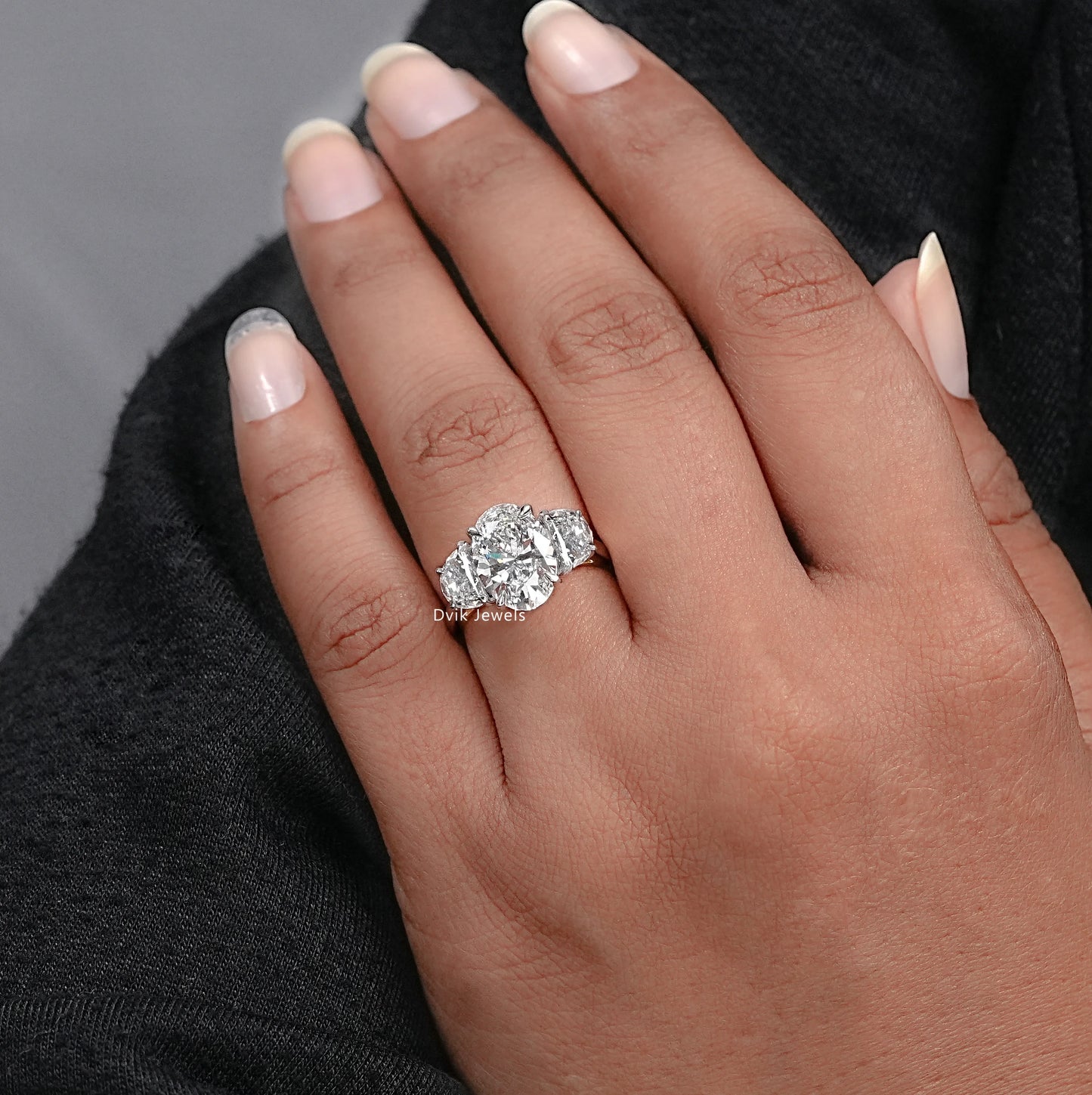 Three Stone Oval Diamond Engagement Ring
