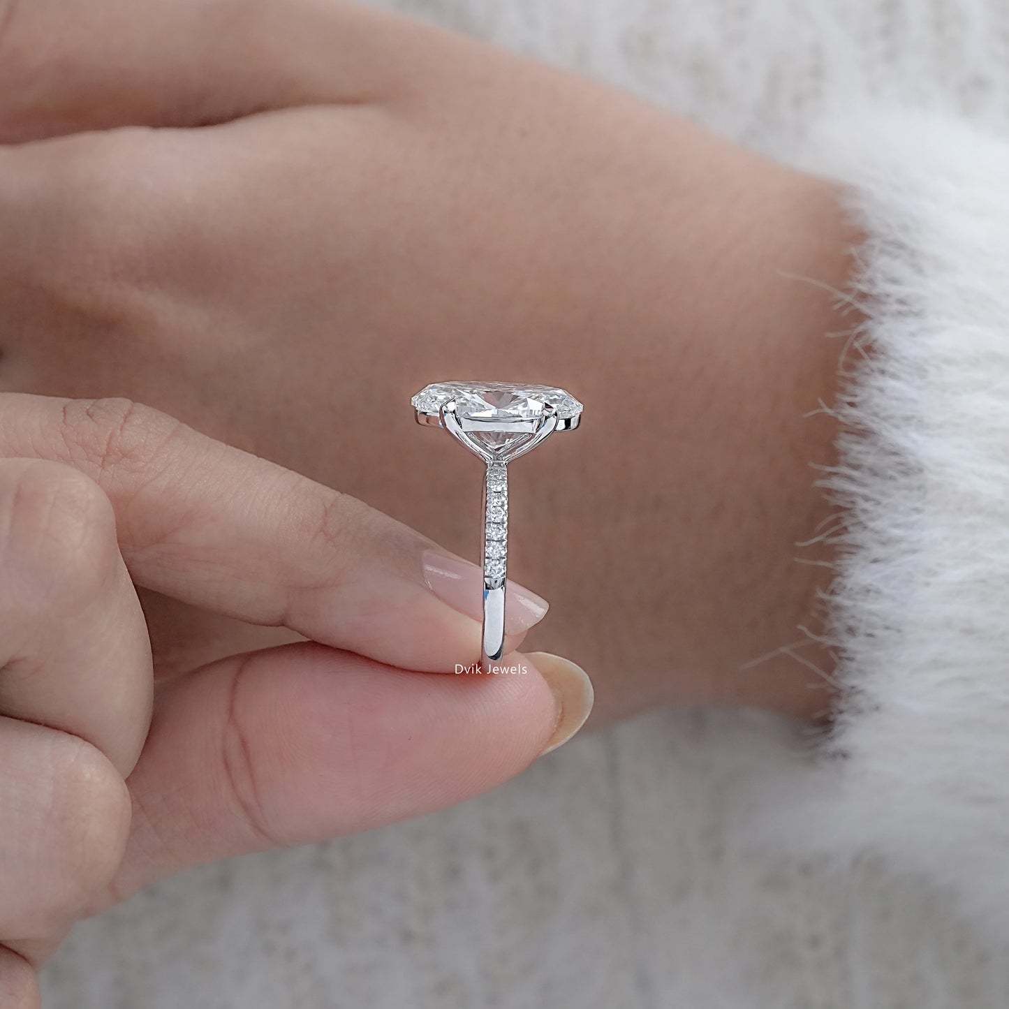 7 CT Oval Cut Lab Diamond Accent Set Ring