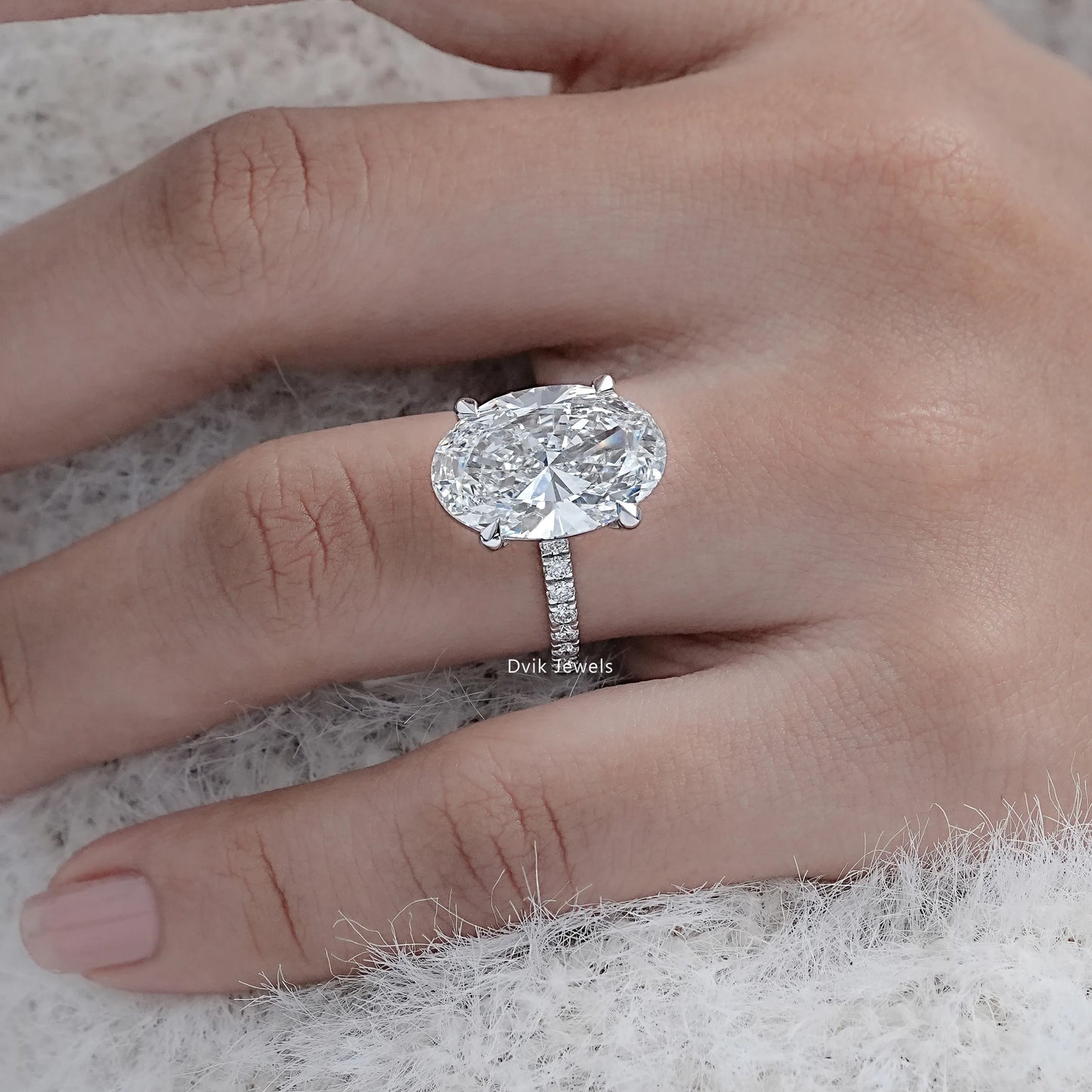 7 CT Oval Cut Lab Diamond Accent Set Ring