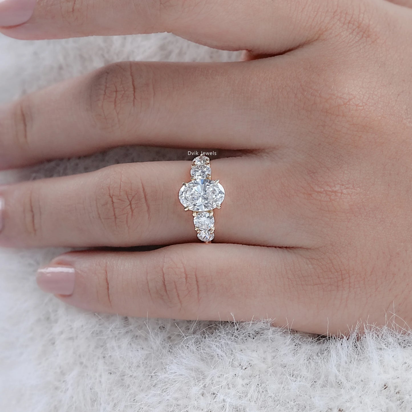 Oval Cut Lab Diamond Five Stone Ring