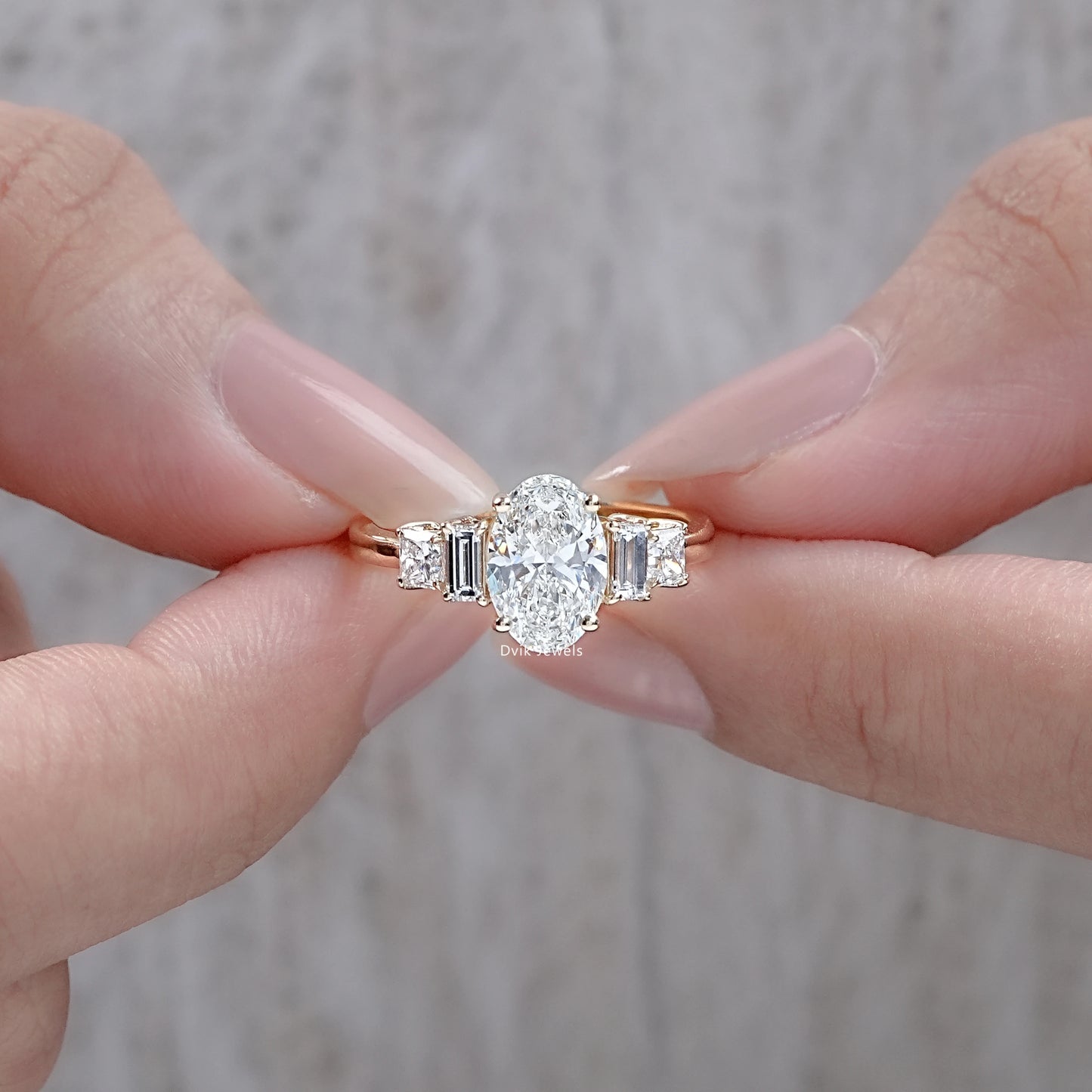 Lab Diamond Five Stone Ring - Oval Shape