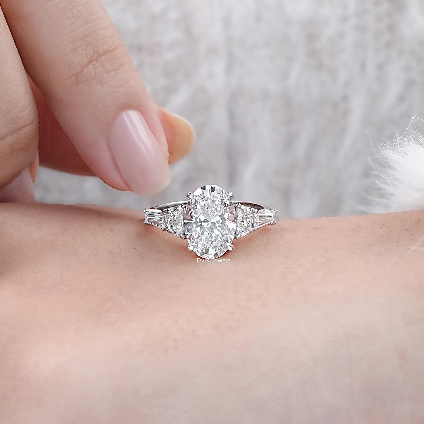 Oval & Tapper Baguette Cut Lab Grown Five Stone Ring