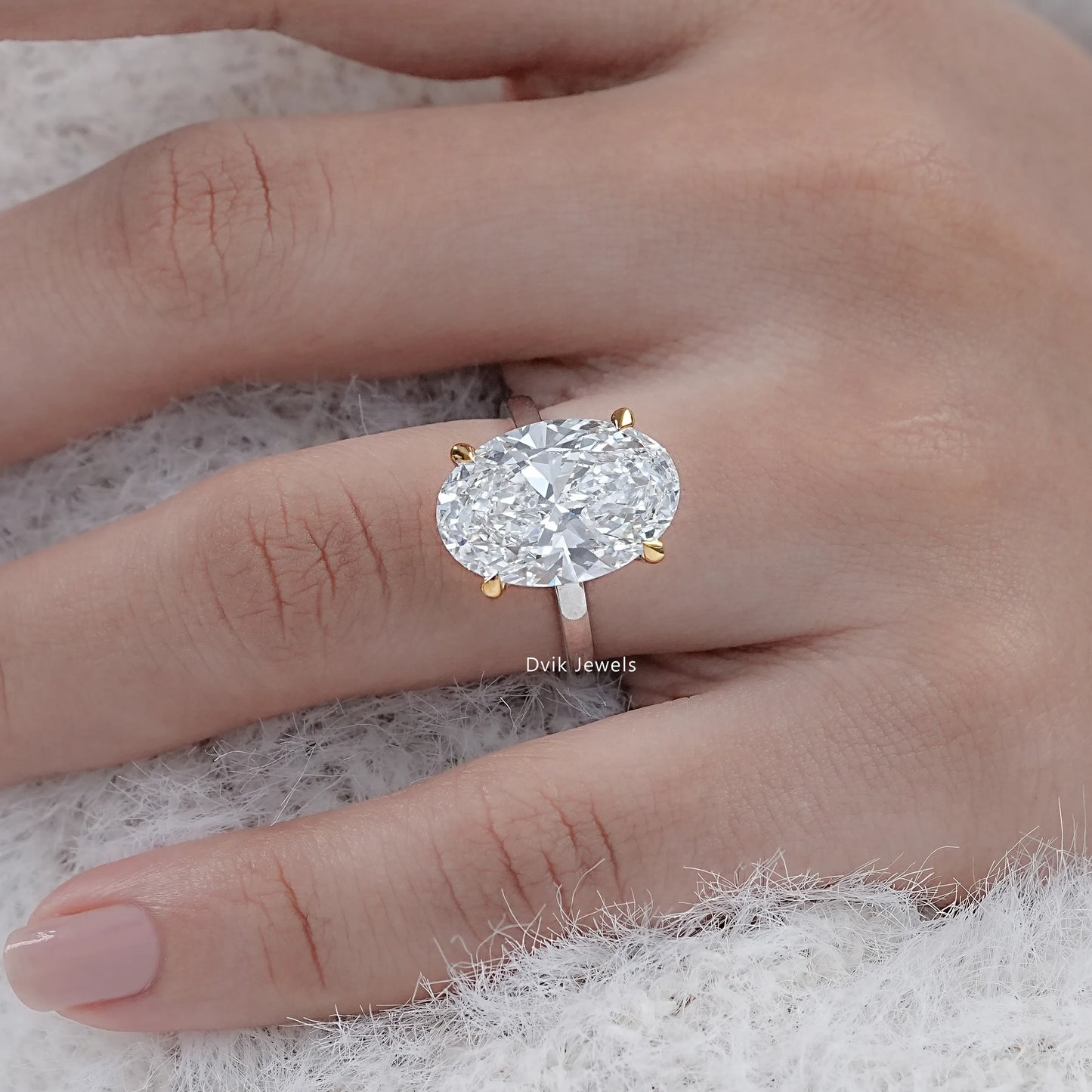 8 CT Oval Lab Diamond Hidden Halo Two Tone Ring