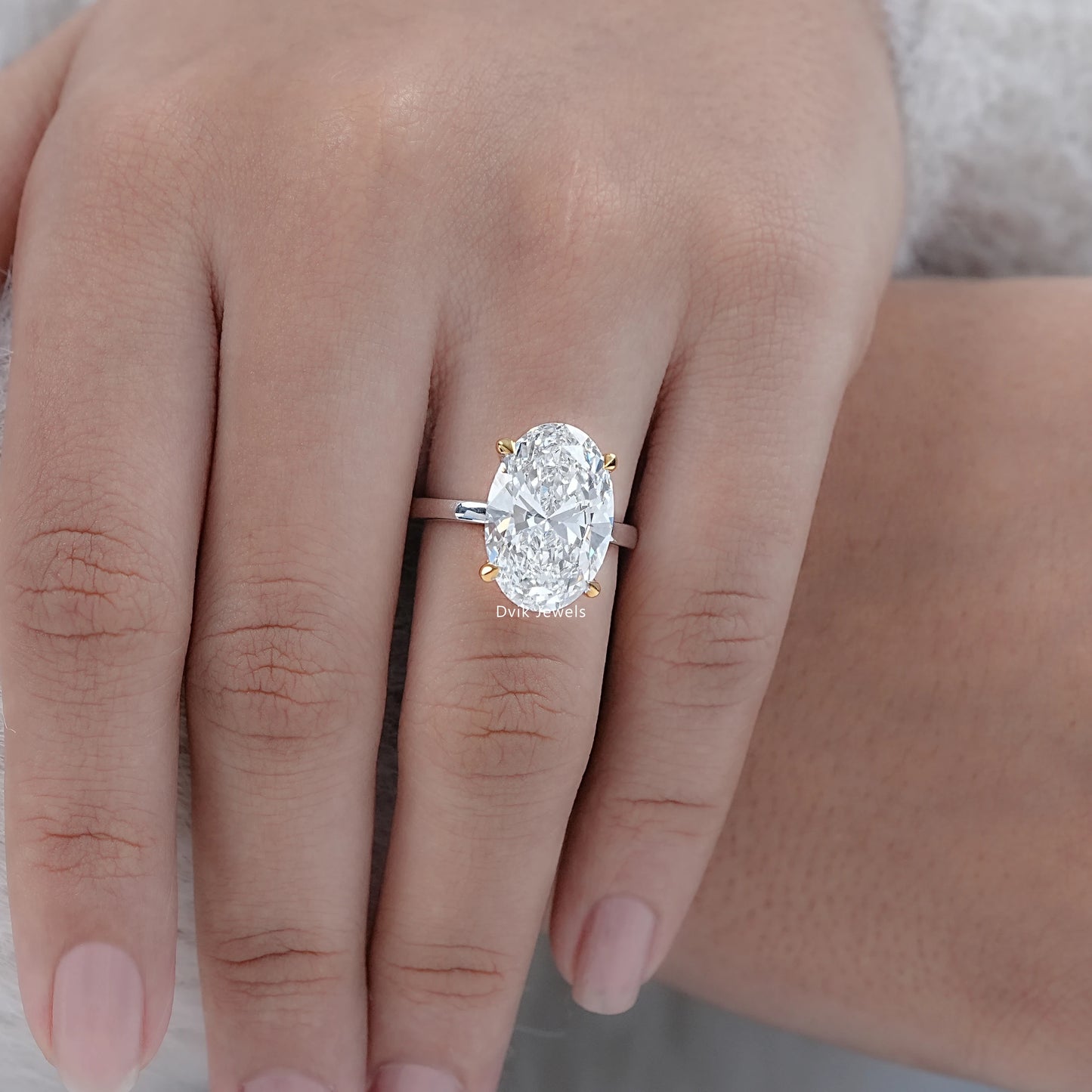 8 CT Oval Lab Diamond Hidden Halo Two Tone Ring