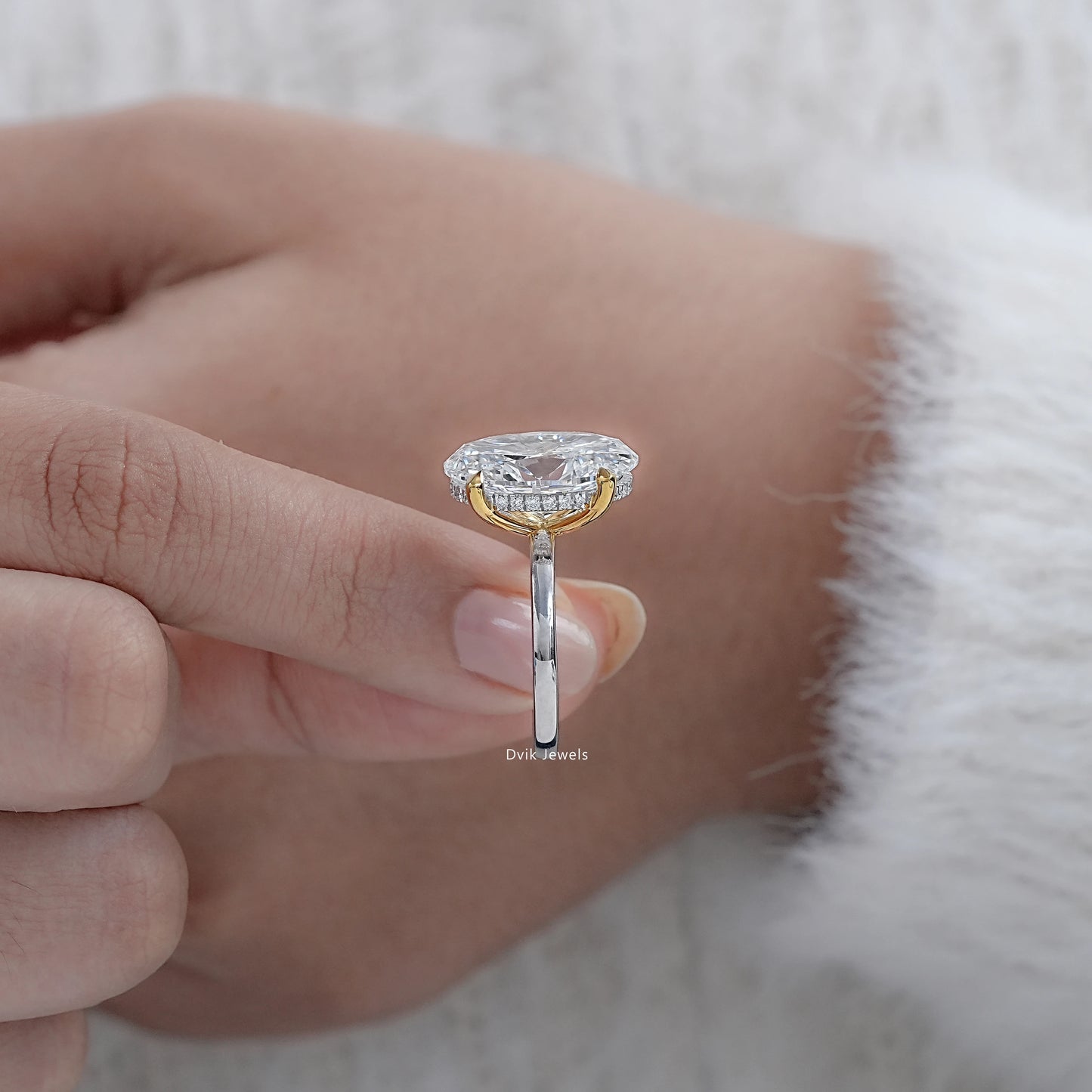 8 CT Oval Lab Diamond Hidden Halo Two Tone Ring
