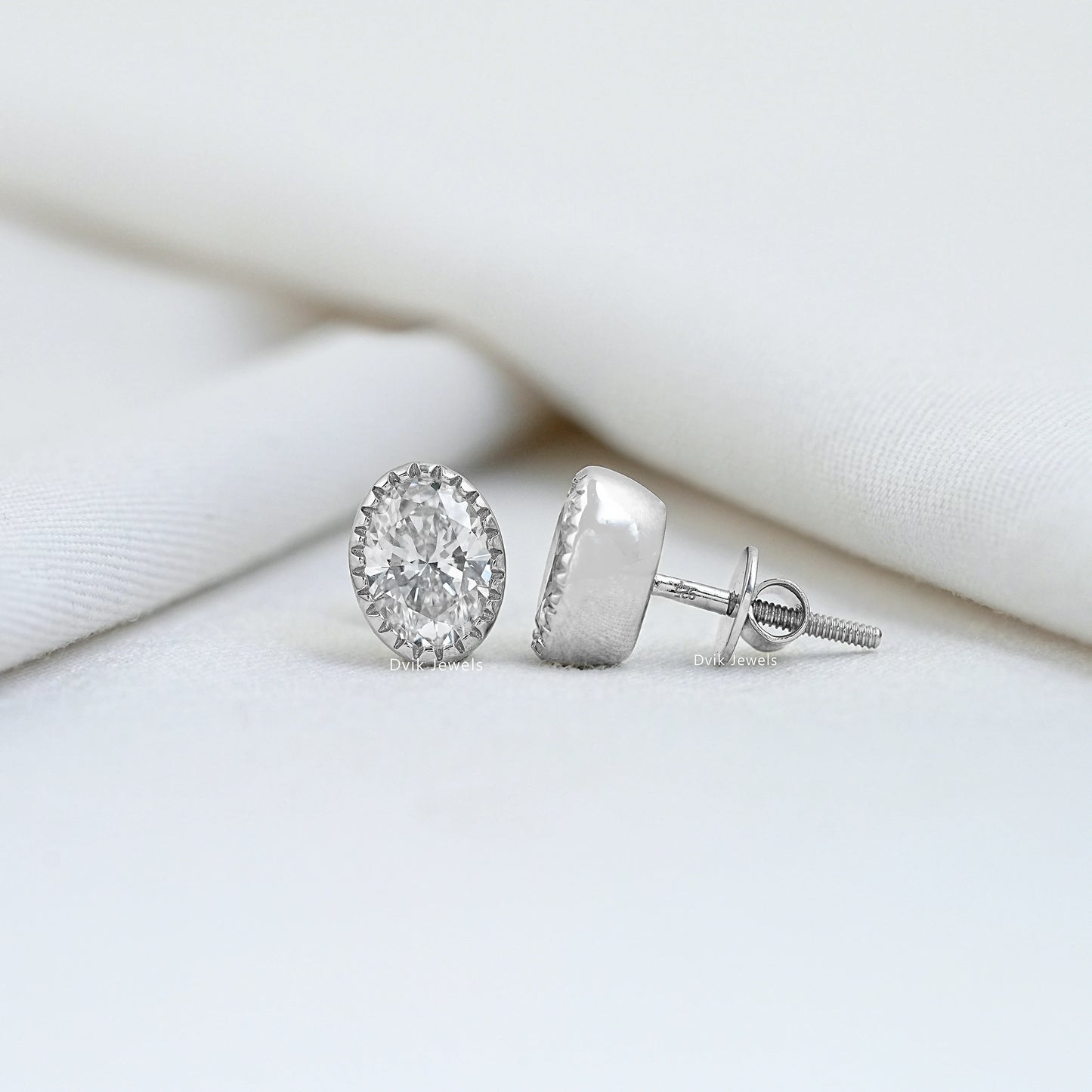 Lab Grown Oval Cut Diamond Milgrain Set Earrings