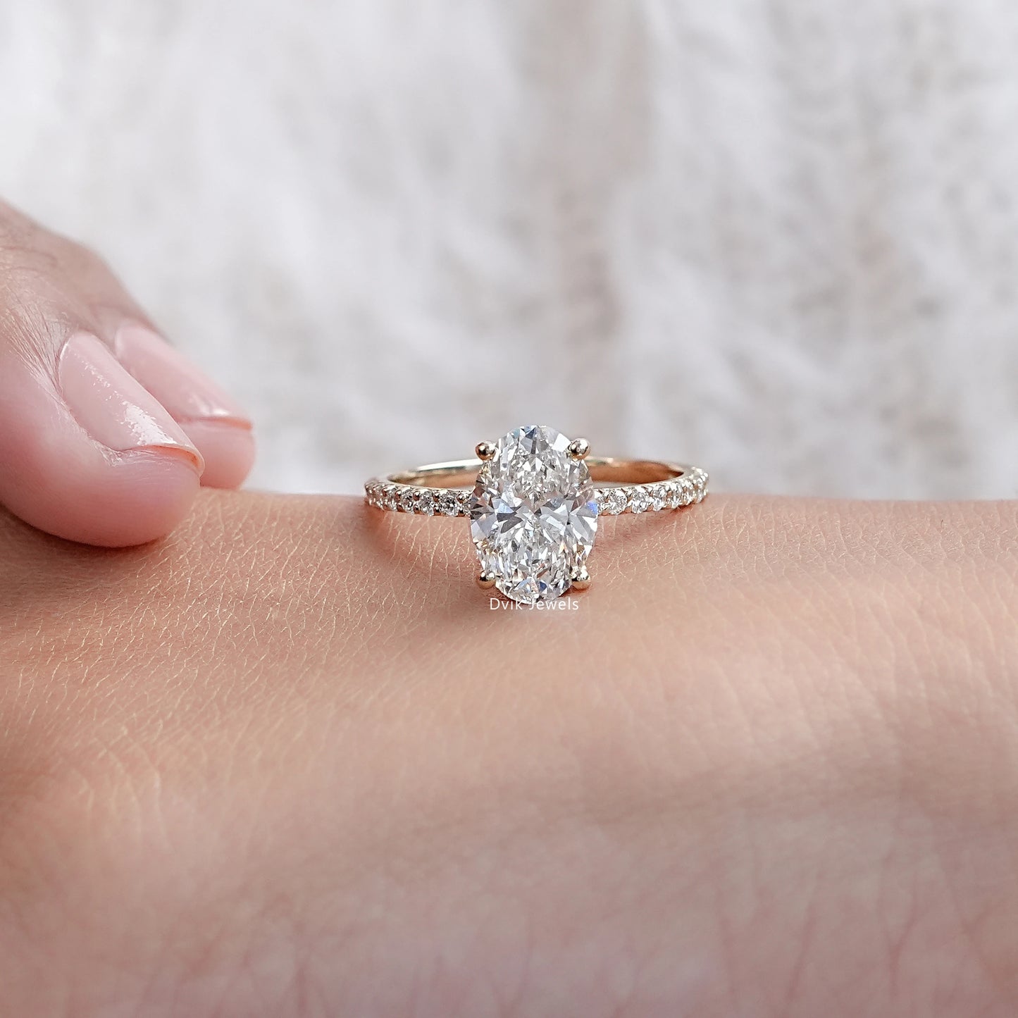 Oval Cut Lab Diamond Solitaire Accent Engagement Ring