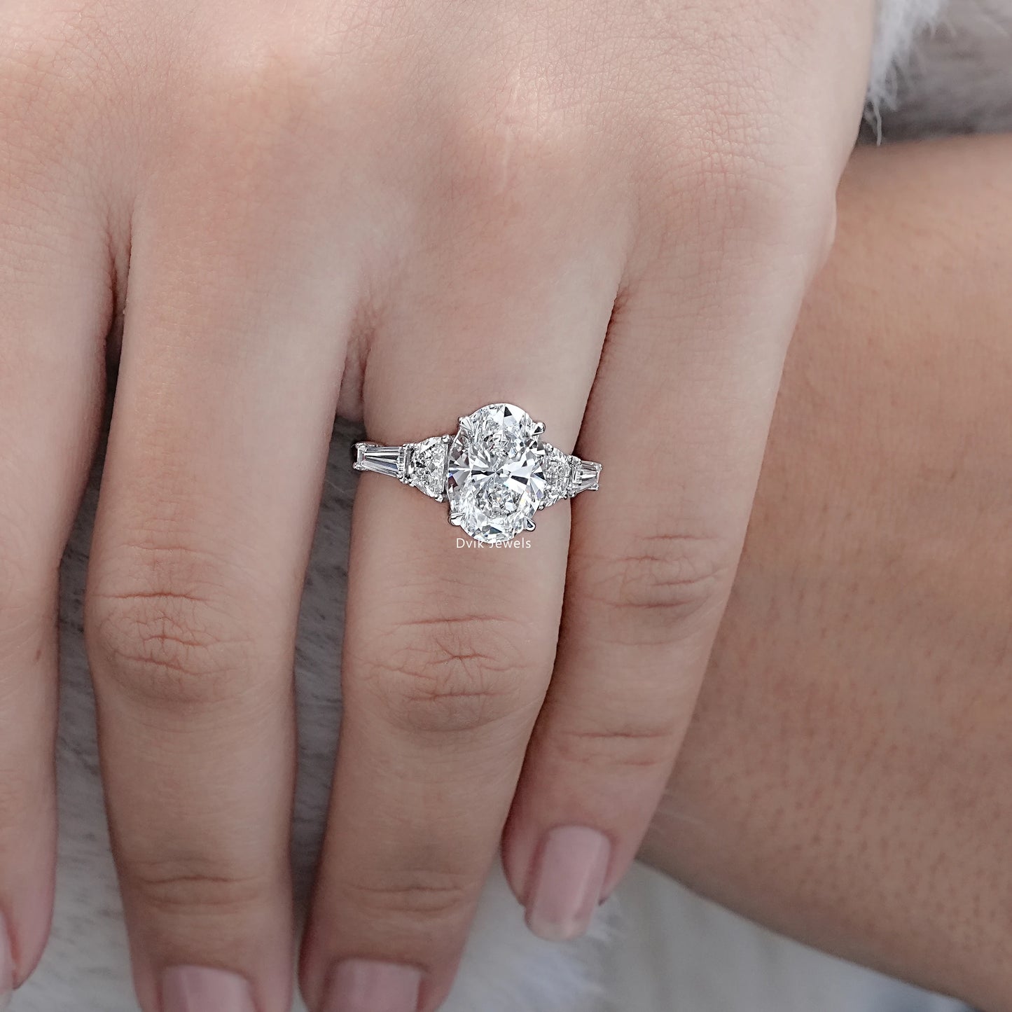 Oval & Tapper Baguette Cut Lab Grown Five Stone Ring