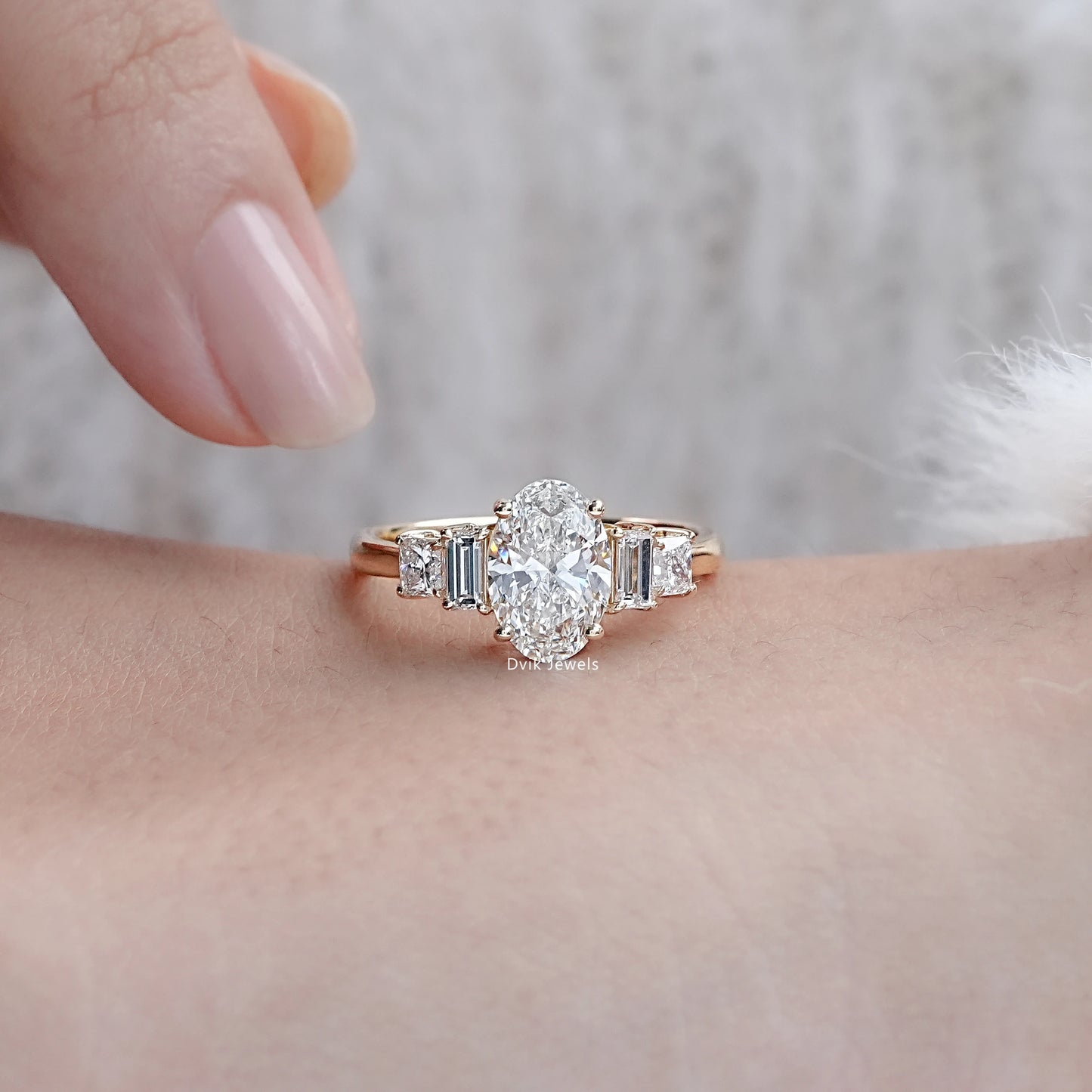 Lab Diamond Five Stone Ring - Oval Shape