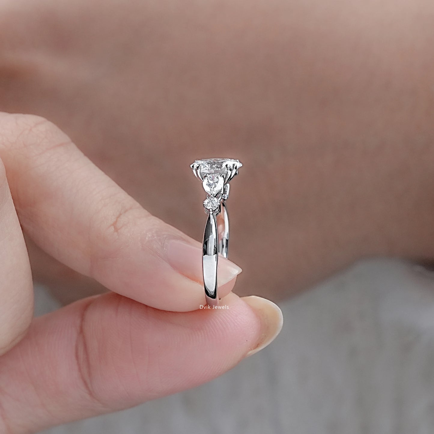 Oval Cut Lab Diamond Five Stone Engagement Ring