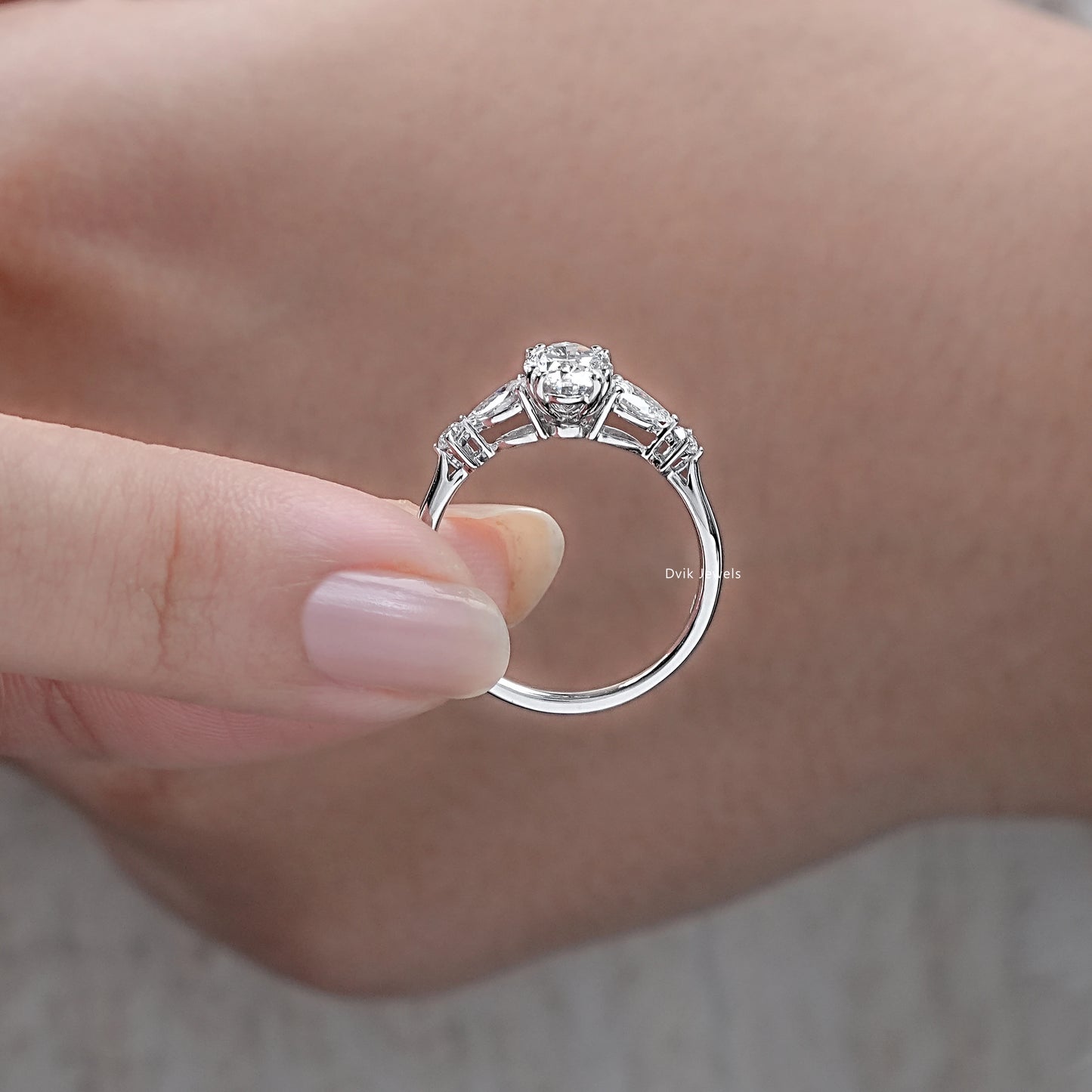 Oval Cut Lab Diamond Five Stone Engagement Ring