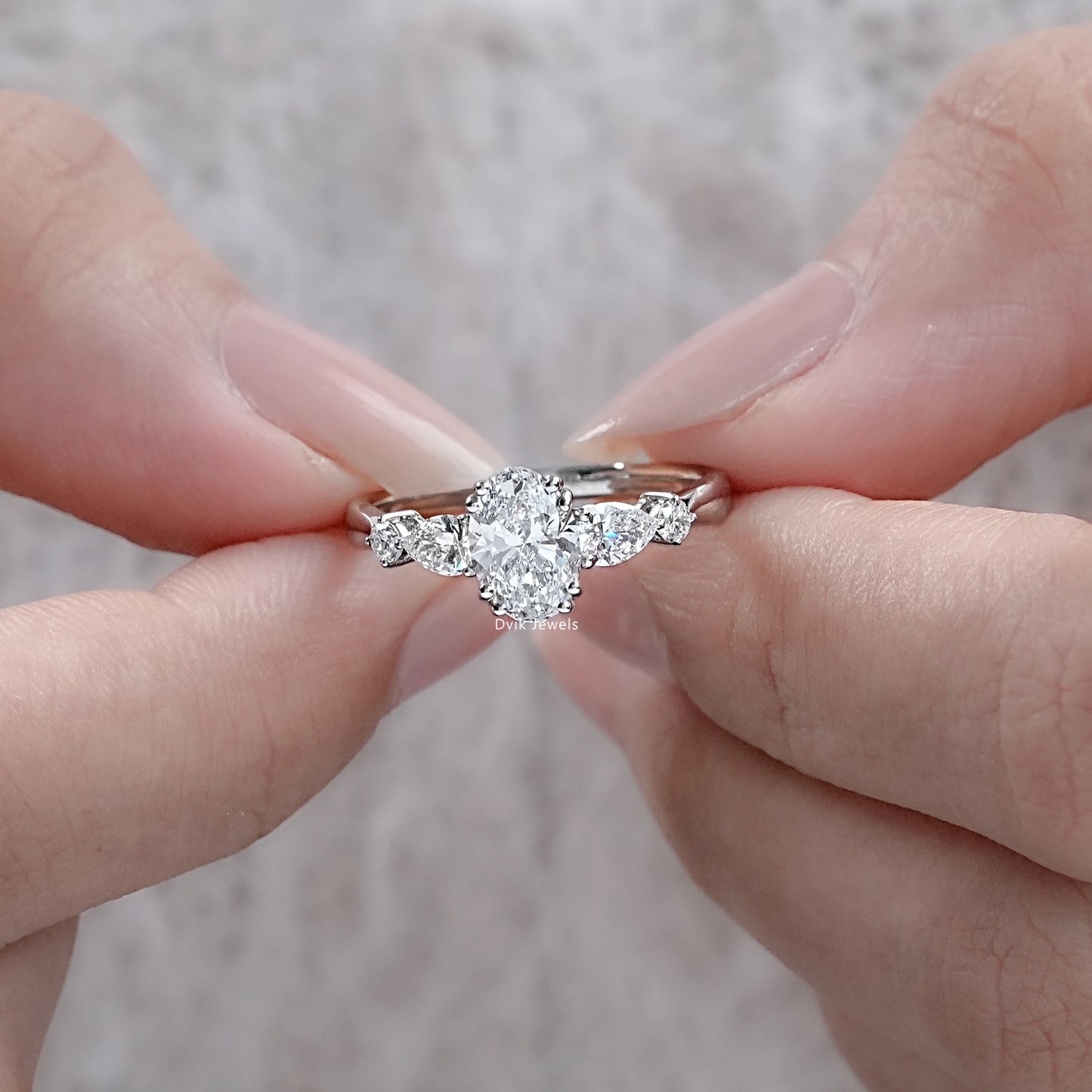 Oval Cut Lab Diamond Five Stone Engagement Ring