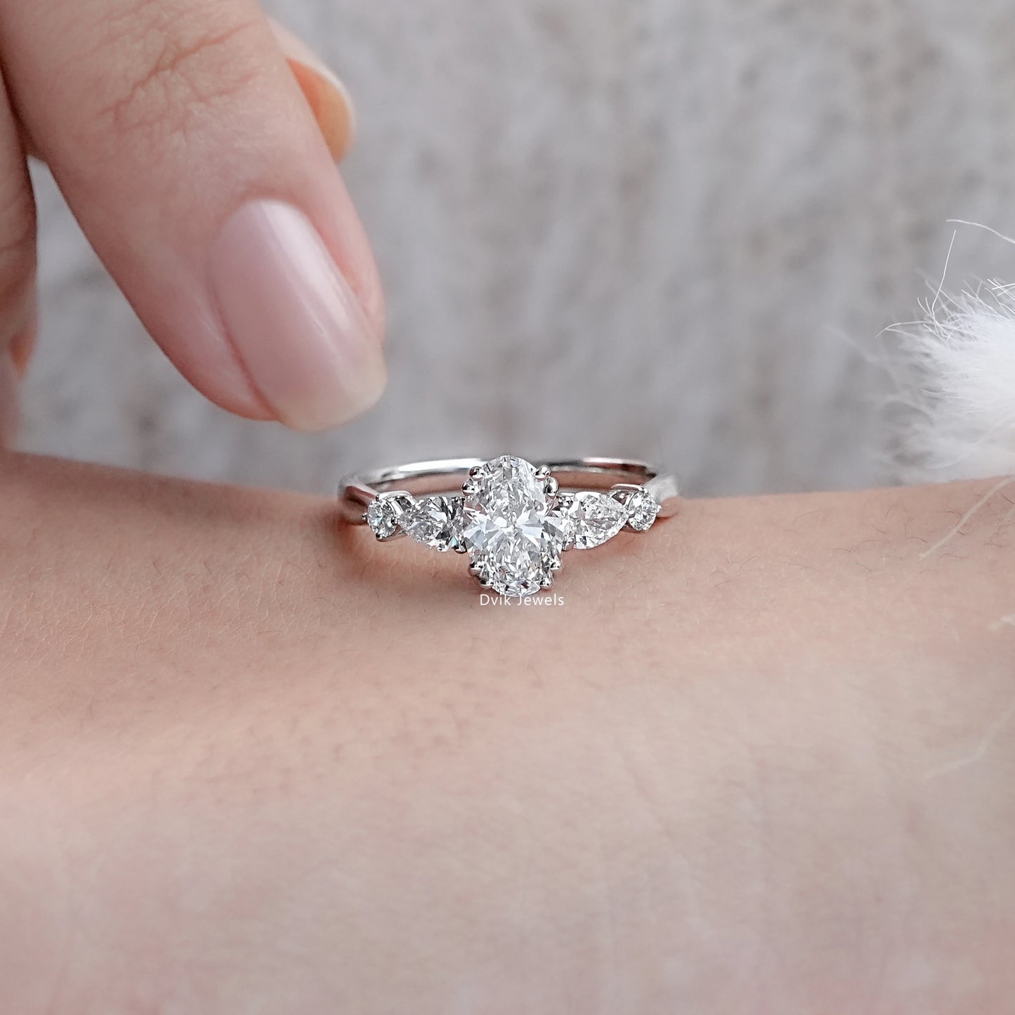 Oval Cut Lab Diamond Five Stone Engagement Ring