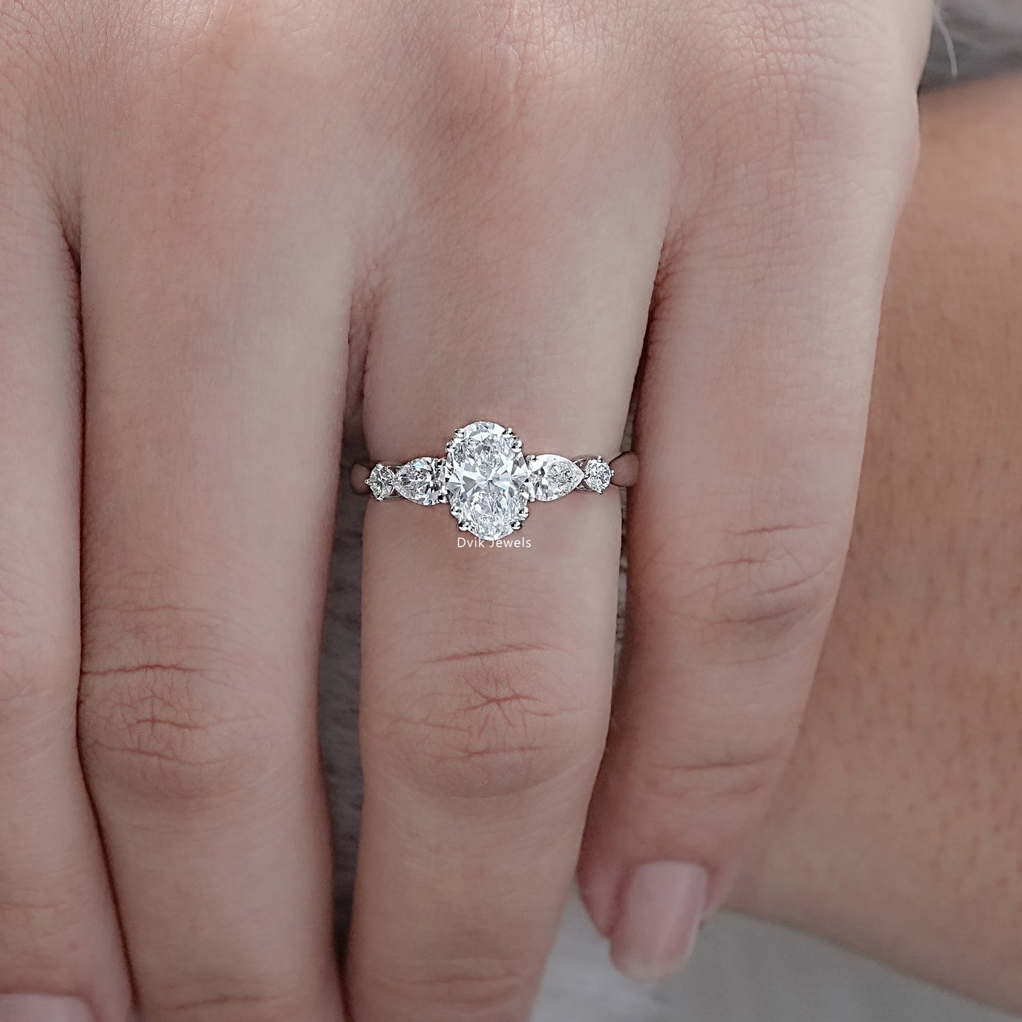 Oval Cut Lab Diamond Five Stone Engagement Ring