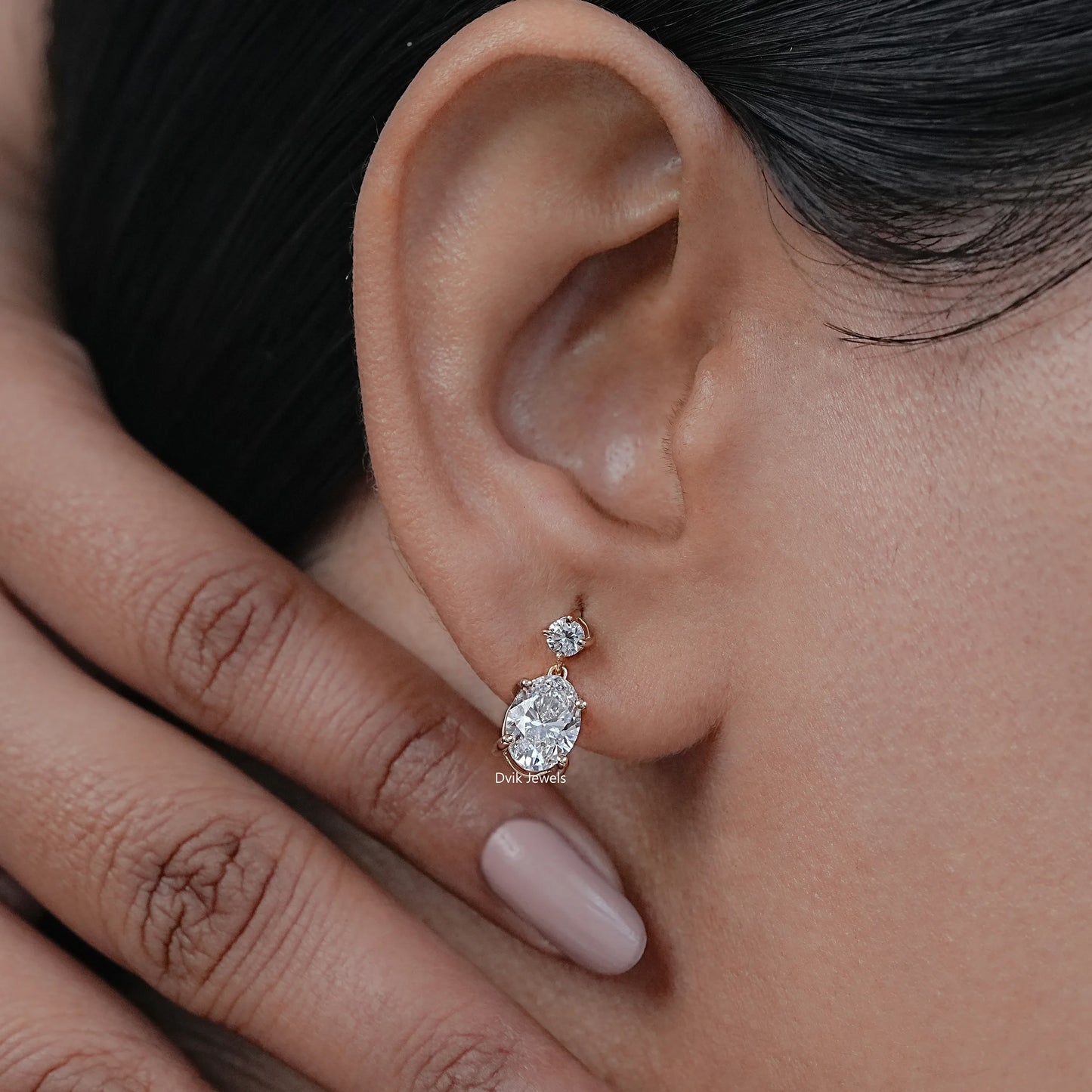 Oval & Round Cut Lab Diamond Dangle Drop Earrings