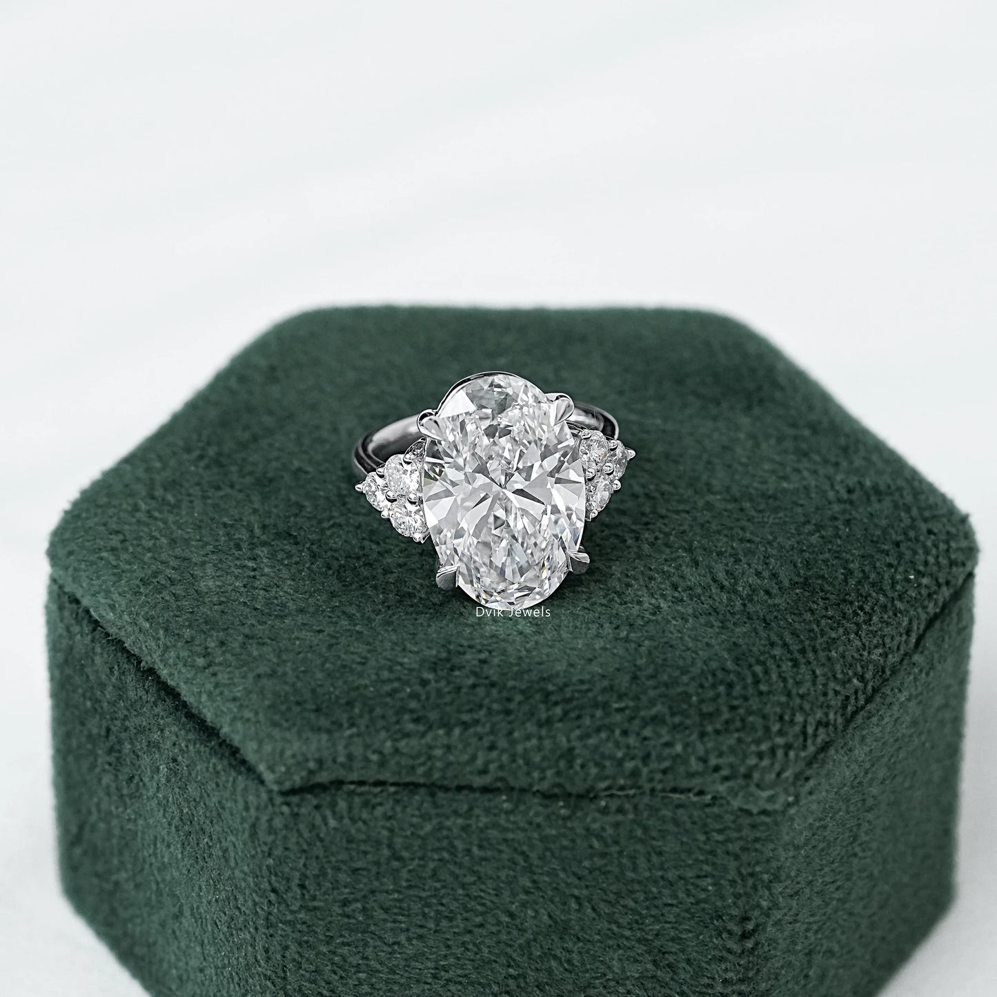 Oval Shape Lab Diamond Accent Engagement Ring