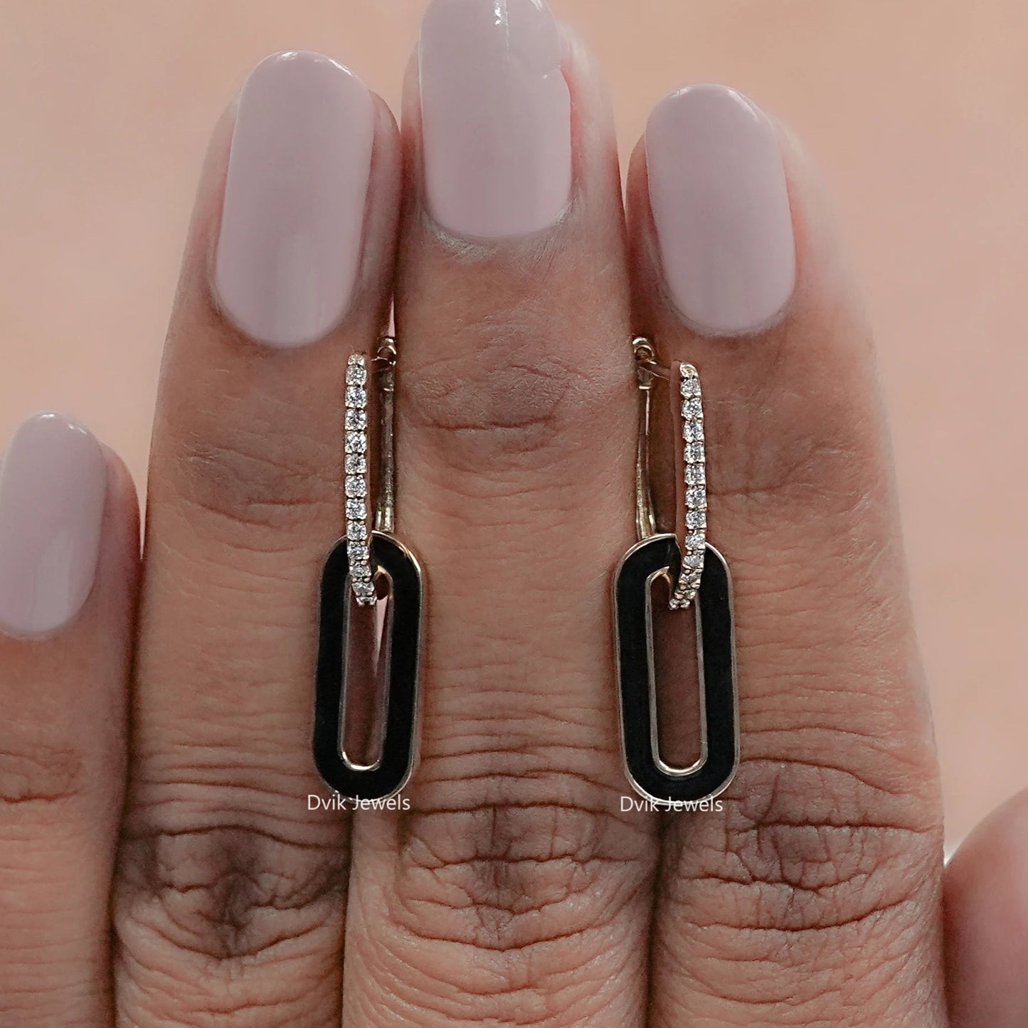 Round Diamond Paper Clip Hoop Earrings
