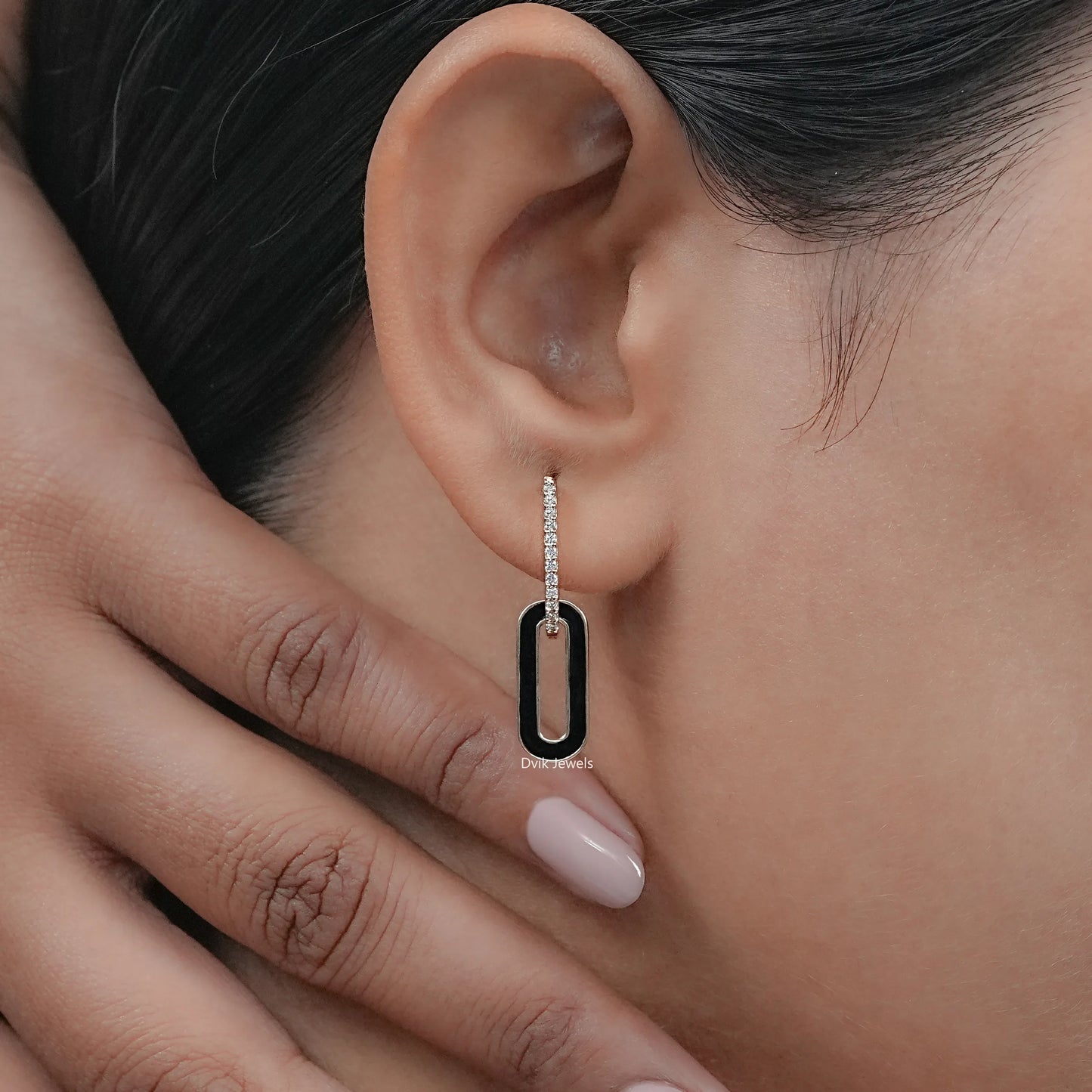Round Diamond Paper Clip Hoop Earrings